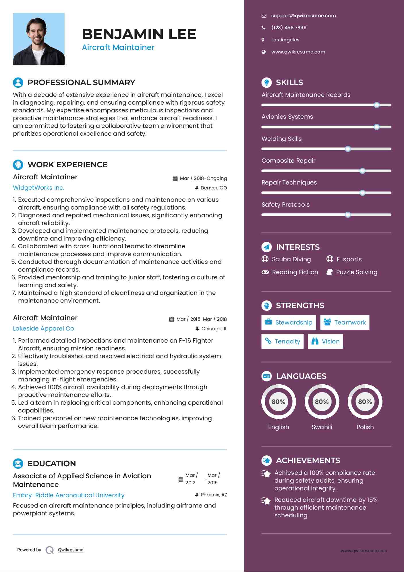 Aircraft Maintainer Resume Format
