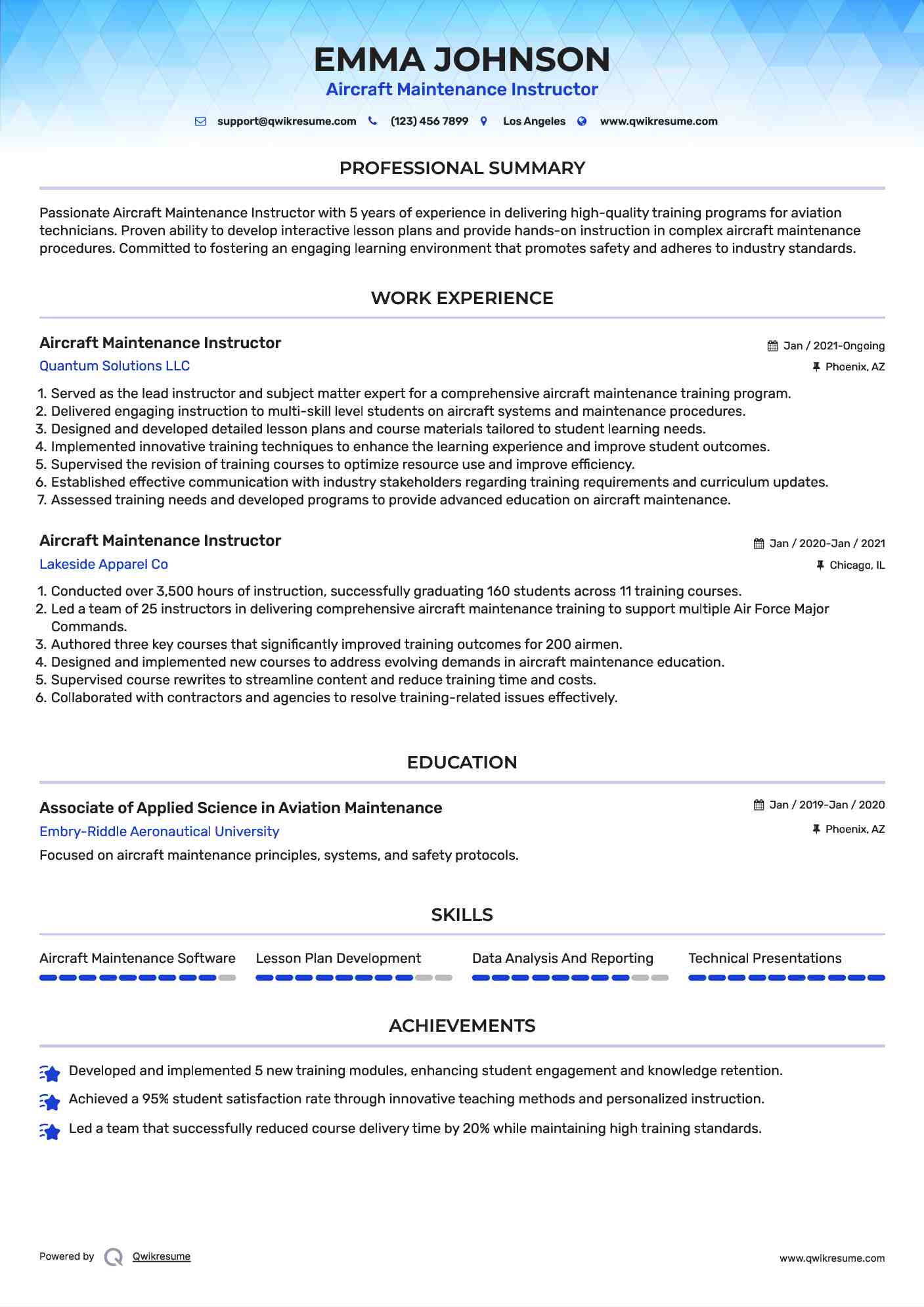 Aircraft Maintenance Instructor Resume Format