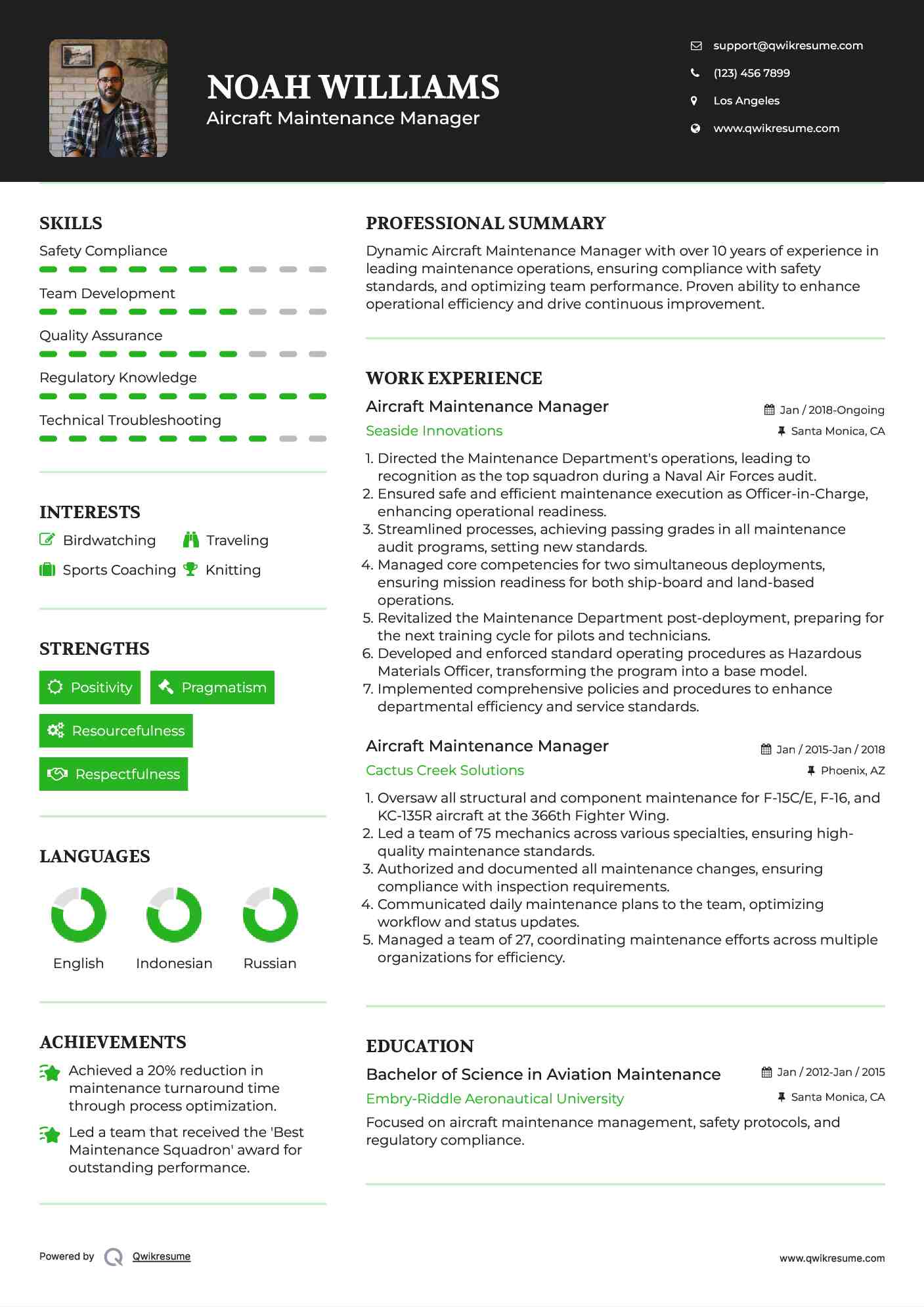 Aircraft Maintenance Manager Resume Template