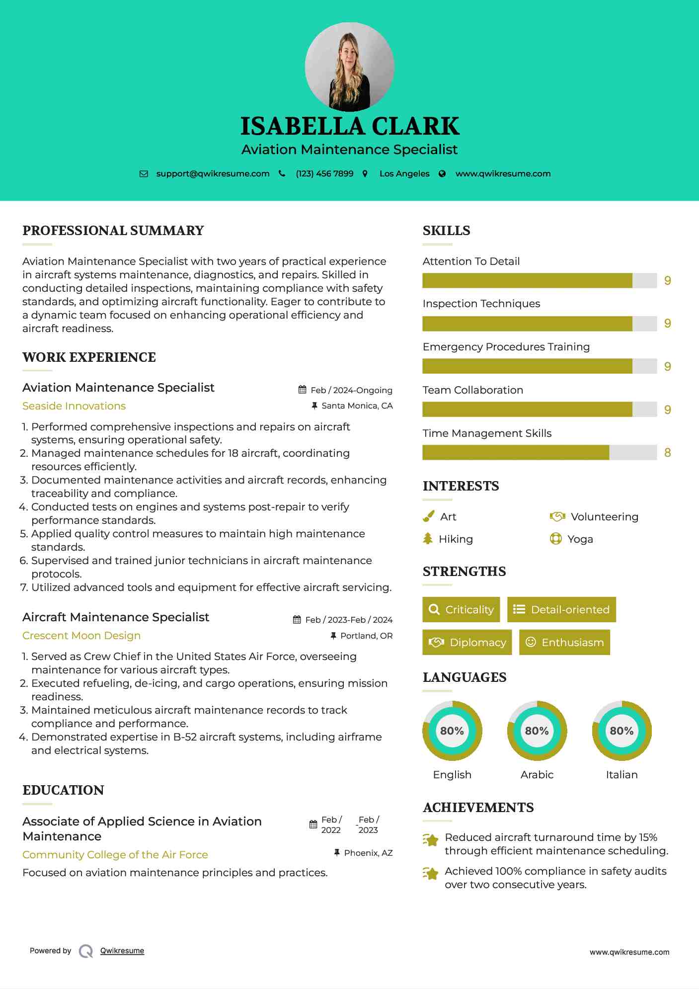 Aviation Maintenance Specialist Resume Example