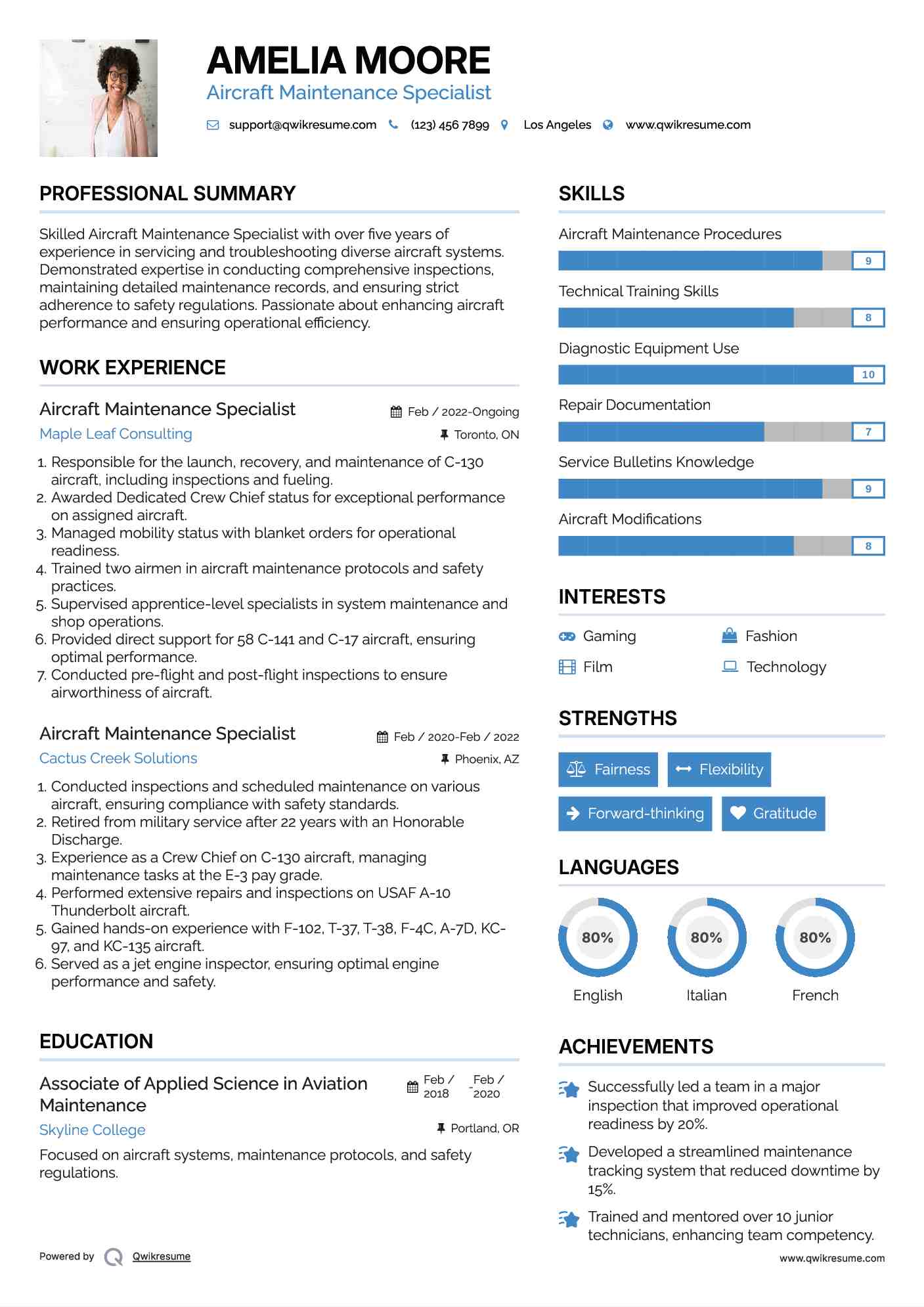 Aircraft Maintenance Specialist Resume Template