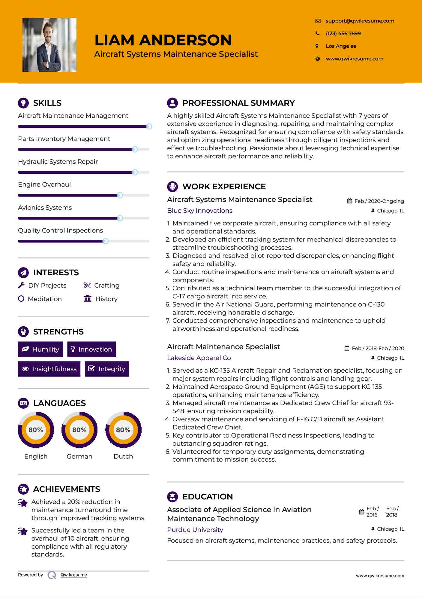Aircraft Systems Maintenance Specialist Resume Example