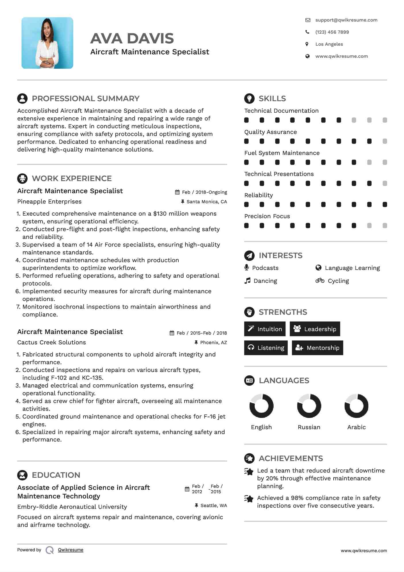 Aircraft Maintenance Specialist Resume Format