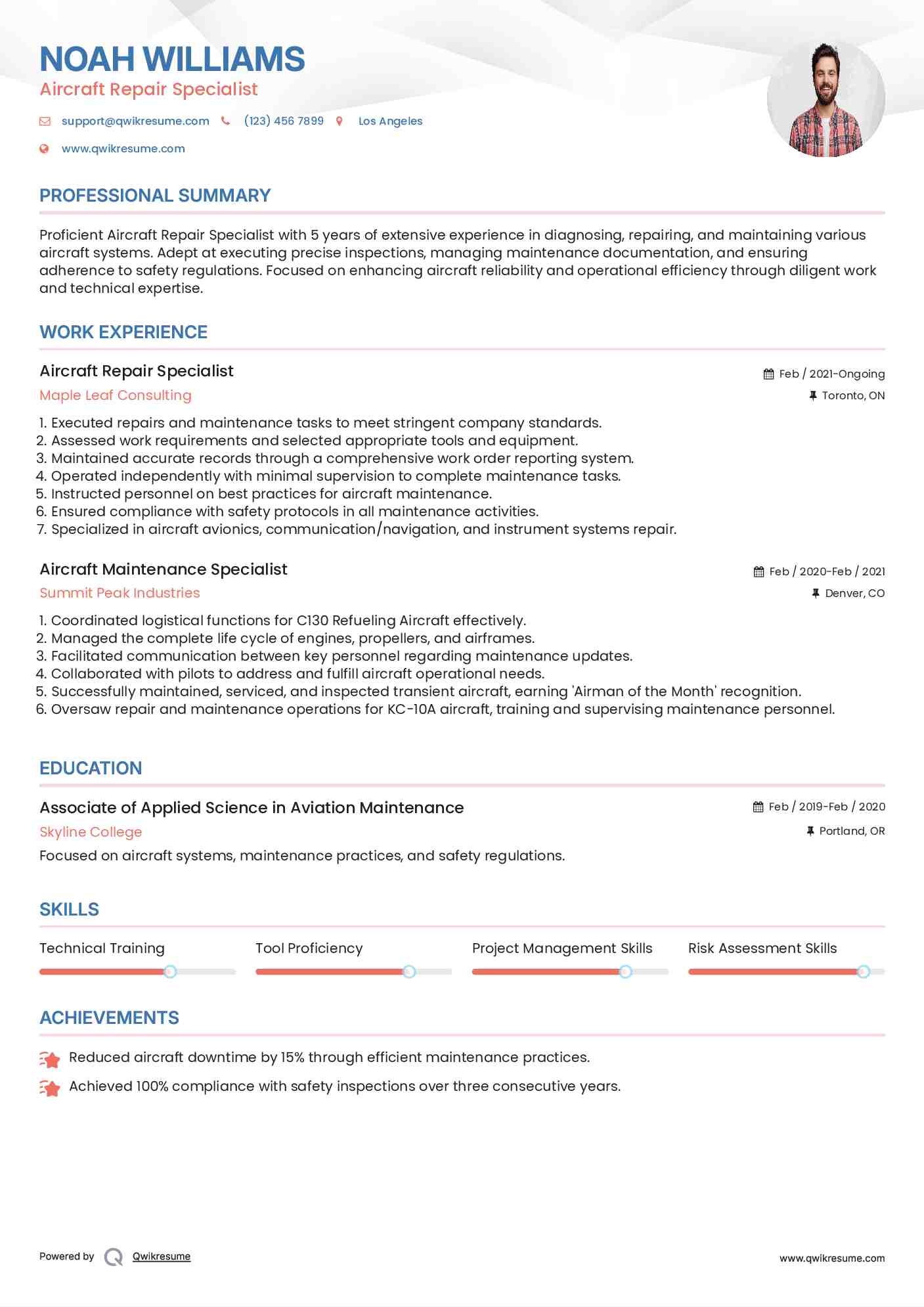 Aircraft Repair Specialist Resume Format
