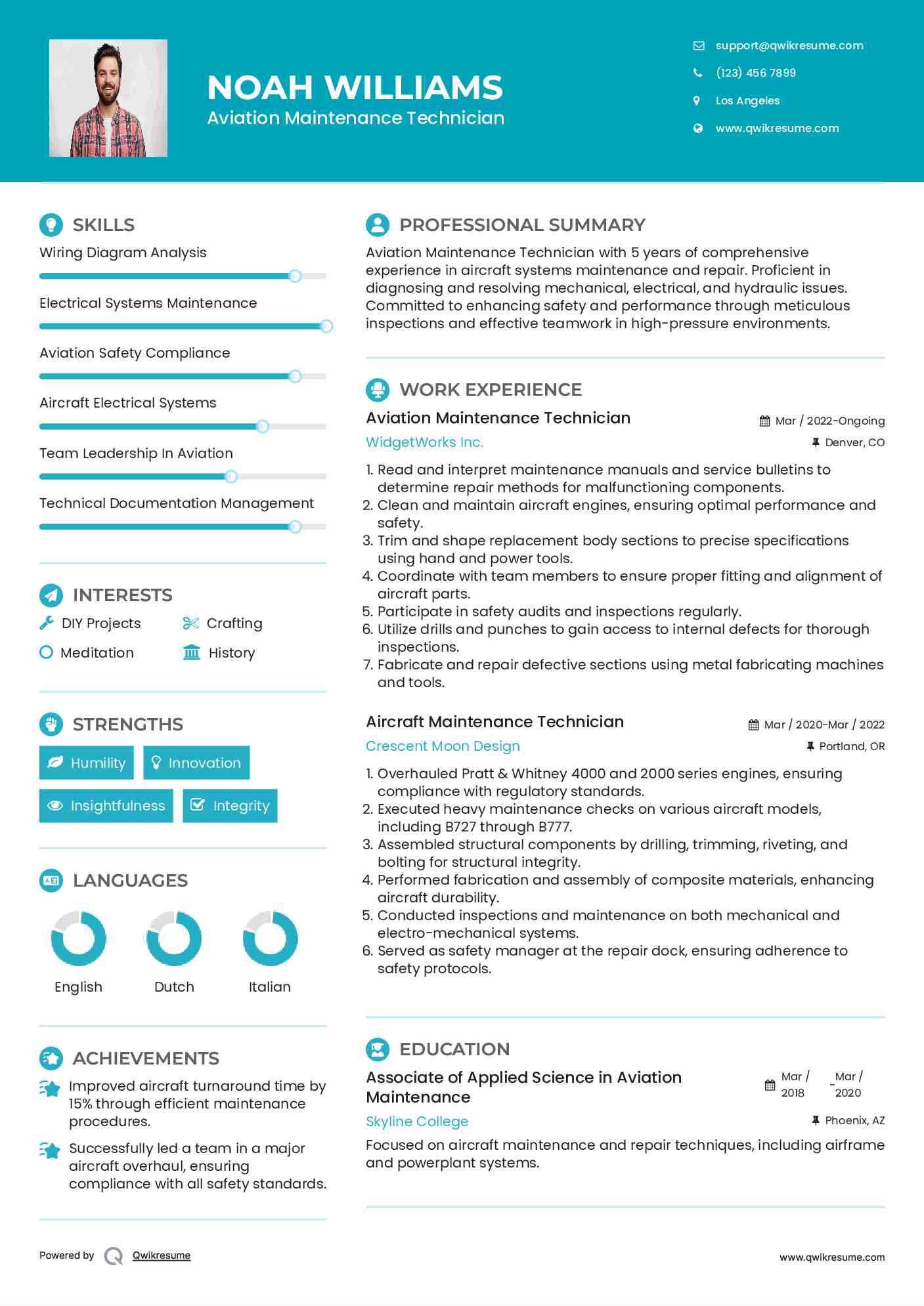 Aviation Maintenance Technician Resume Sample