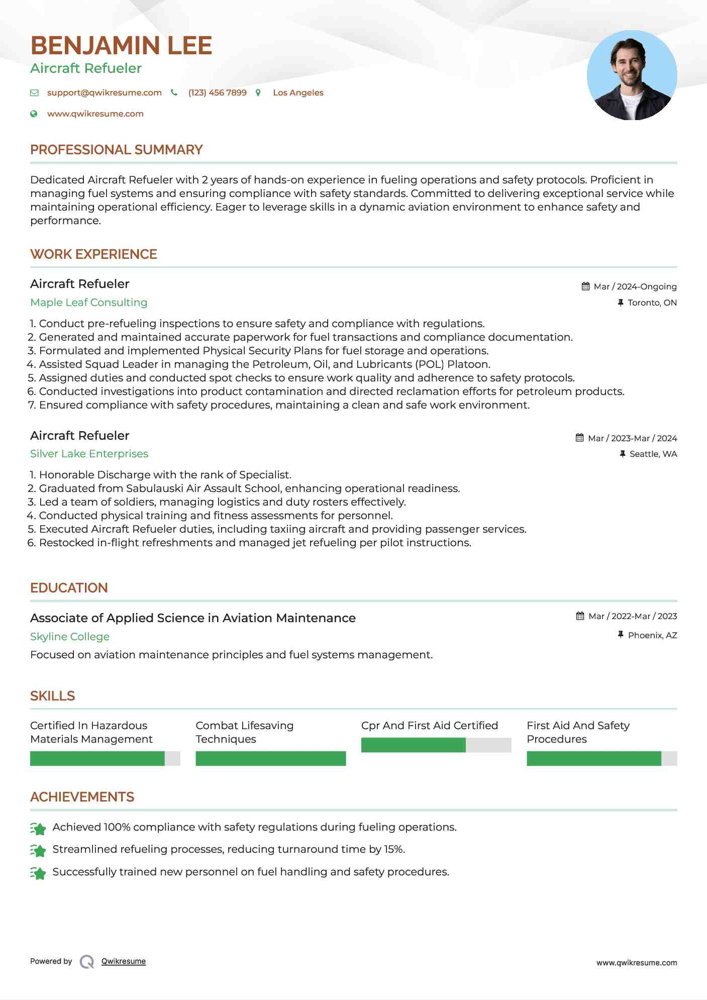 Aircraft Refueler Resume Model