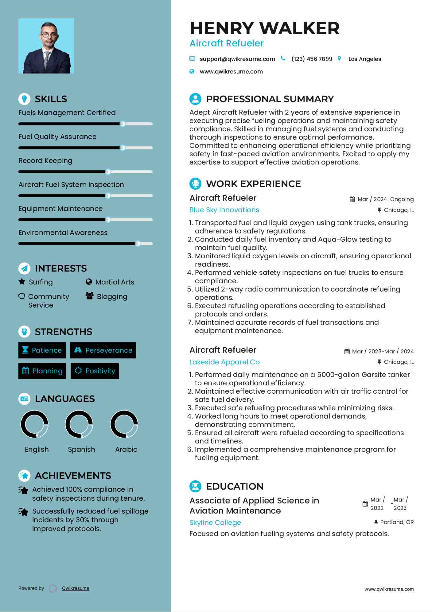 Aircraft Refueler Resume Example