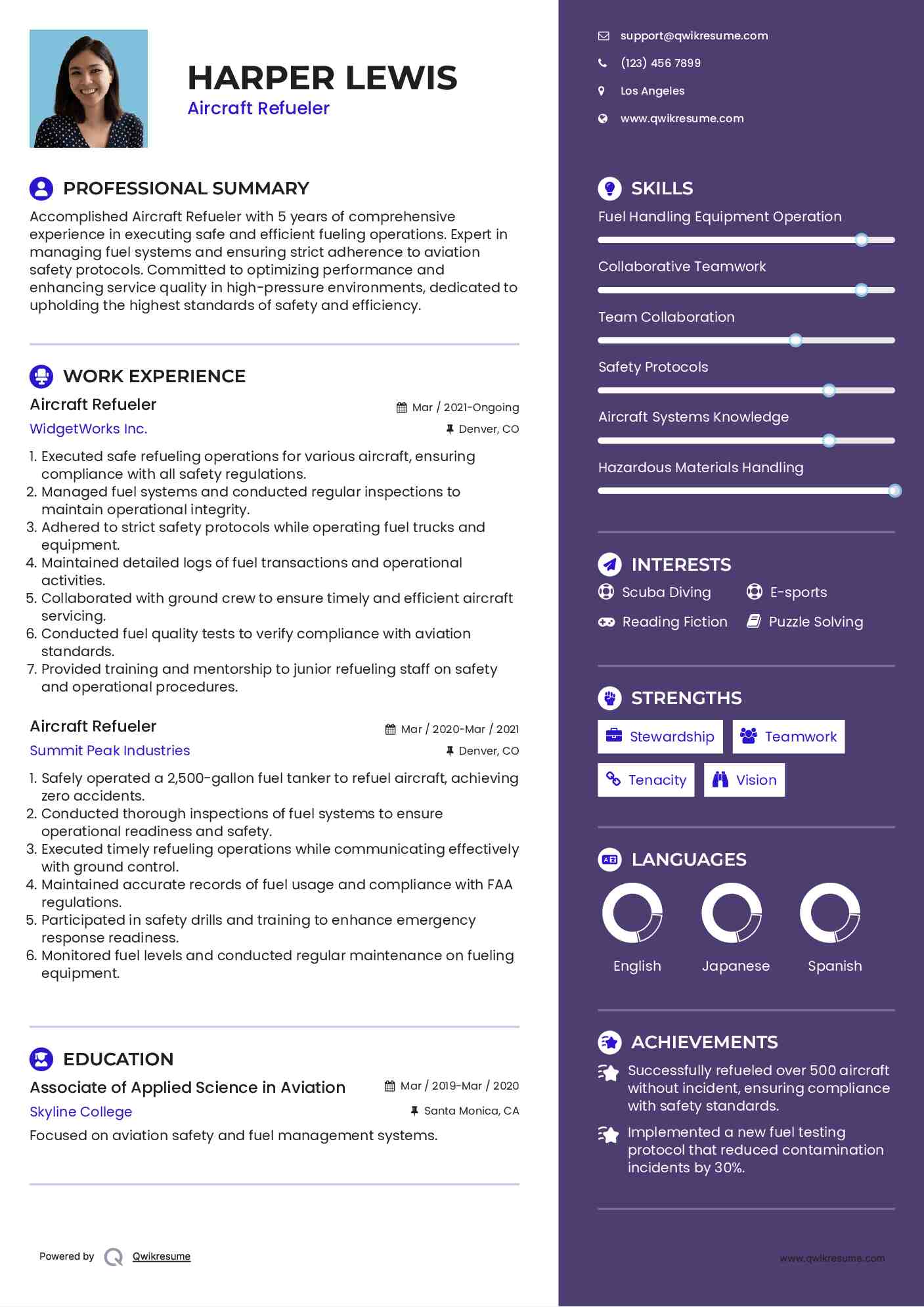 Aircraft Refueler Resume Example