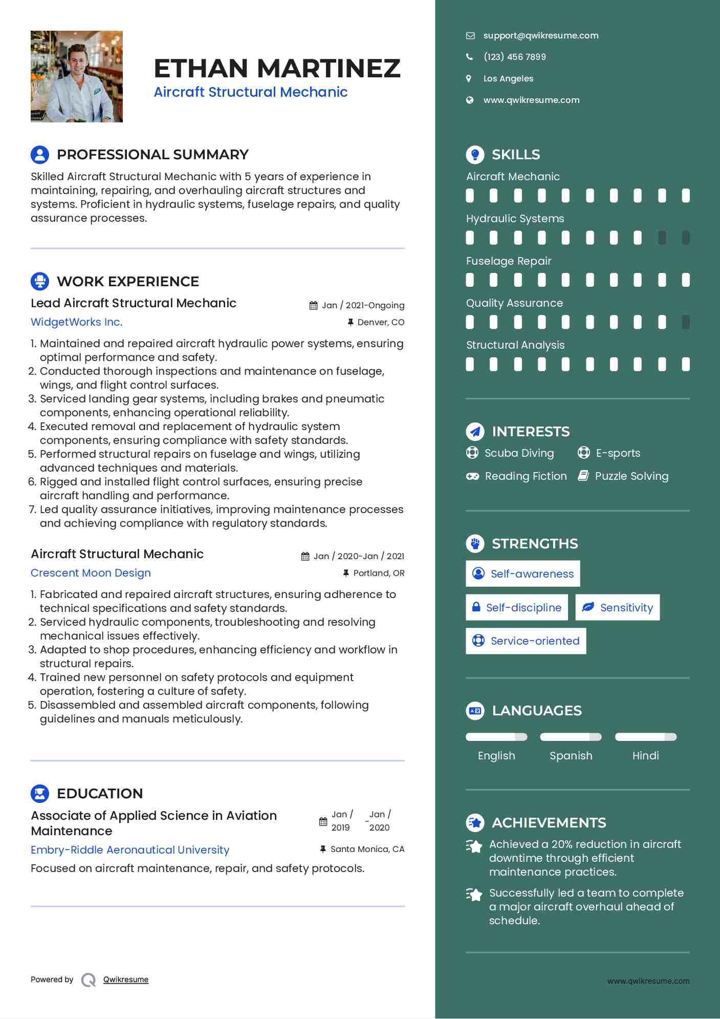 Lead Aircraft Structural Mechanic Resume Format