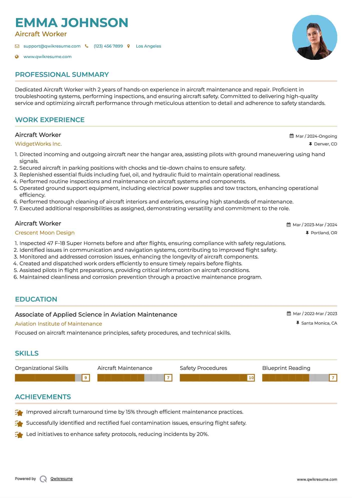 Aircraft Worker Resume Model