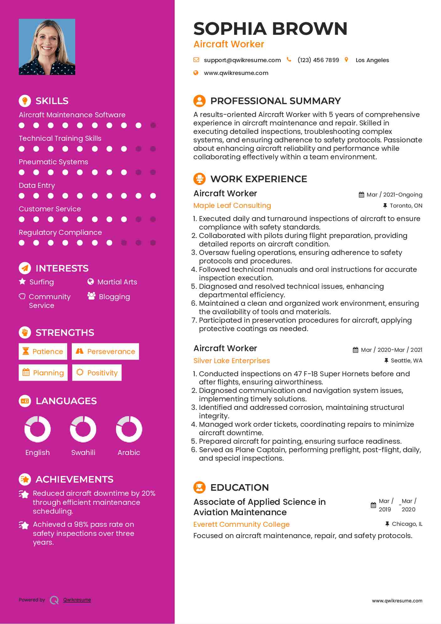 Aircraft Worker Resume Format