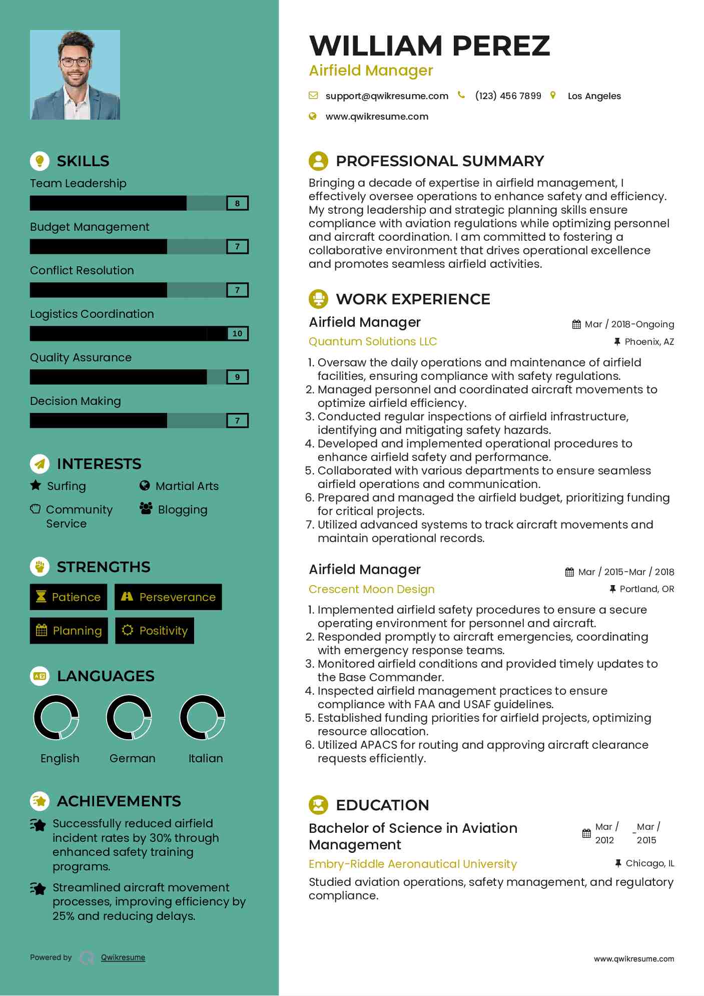 Airfield Manager Resume Format