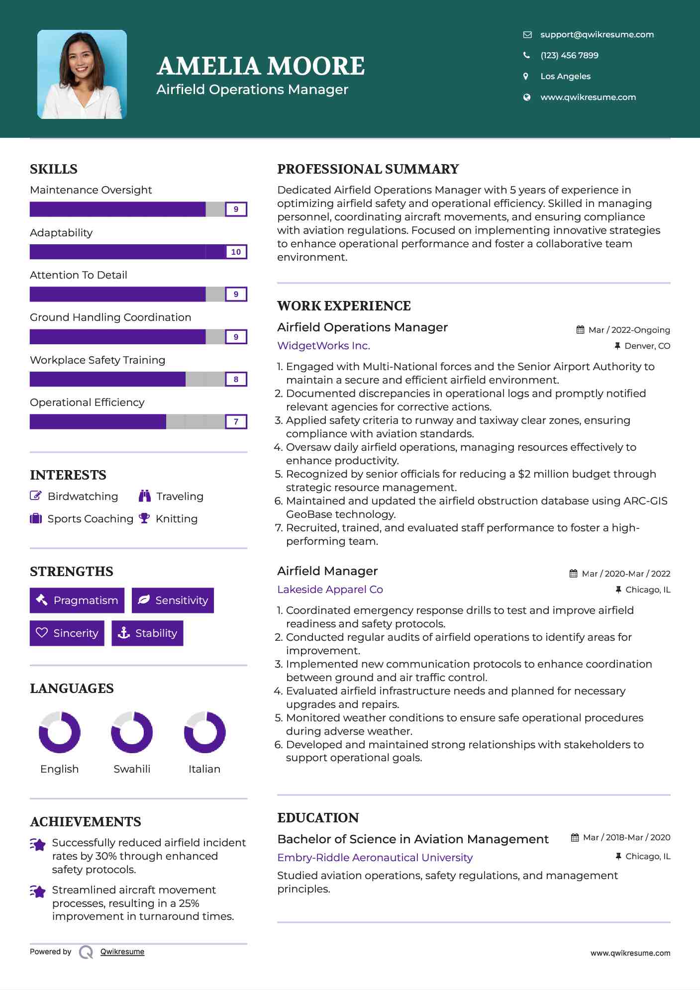 Airfield Operations Manager Resume Model