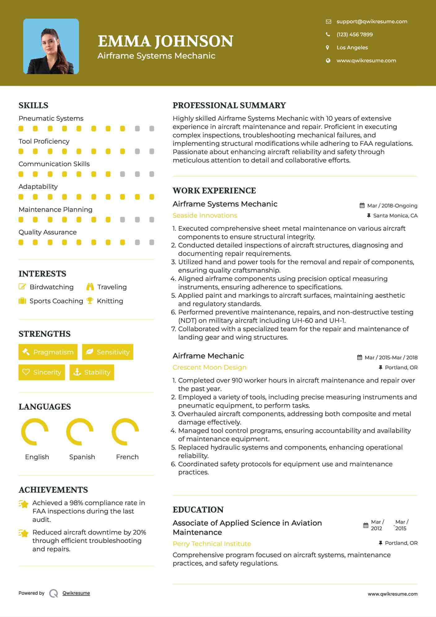 Airframe Systems Mechanic Resume Format