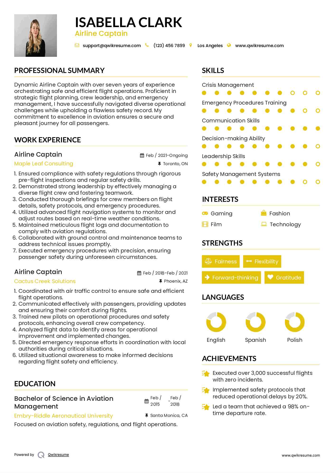 Airline Captain Resume Example