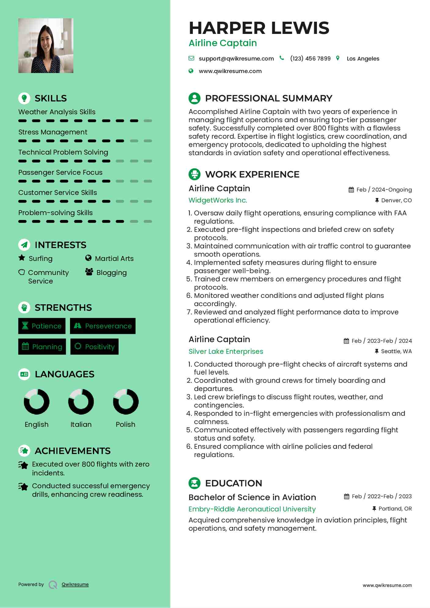 Airline Captain Resume Sample