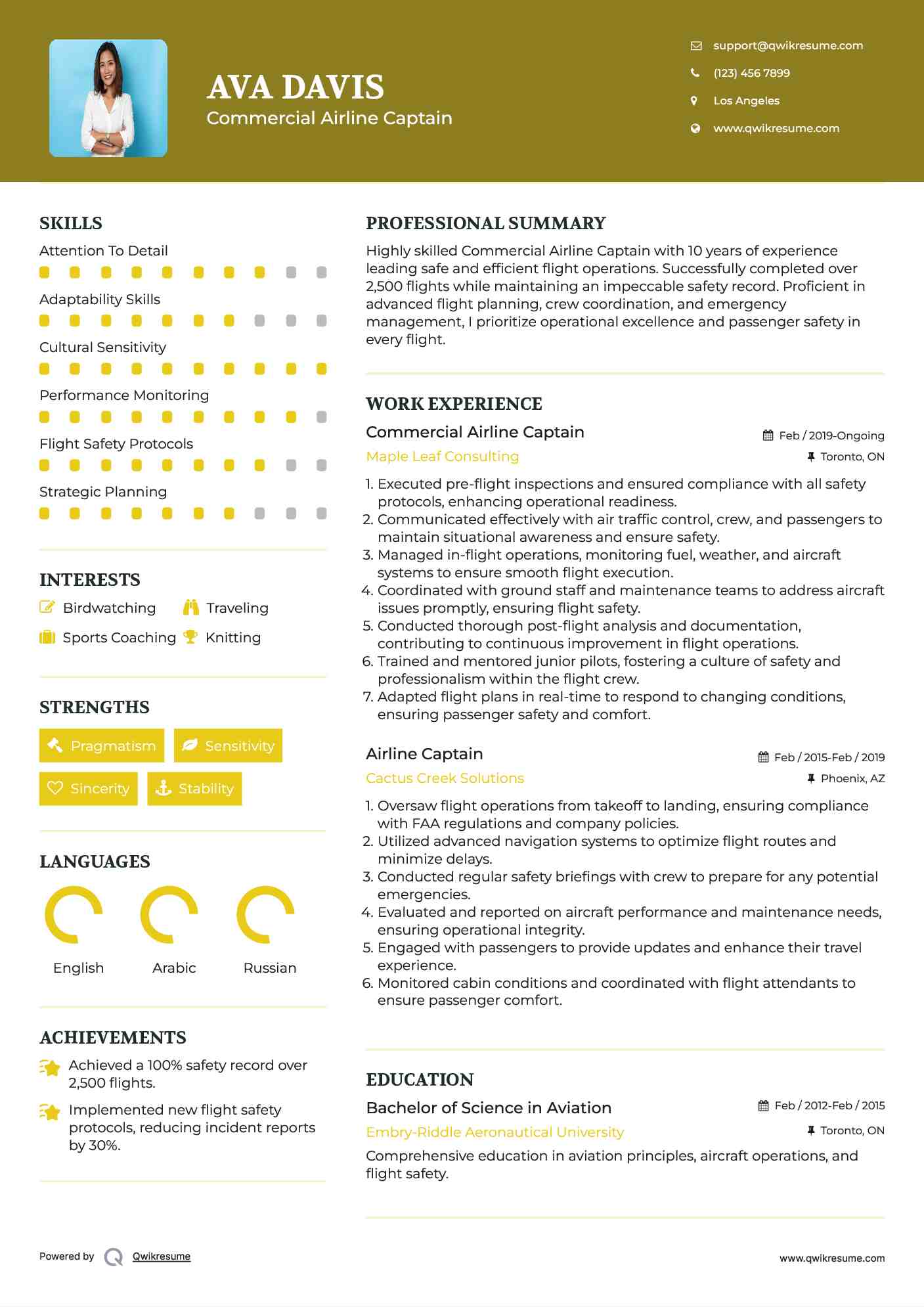 Commercial Airline Captain Resume Template