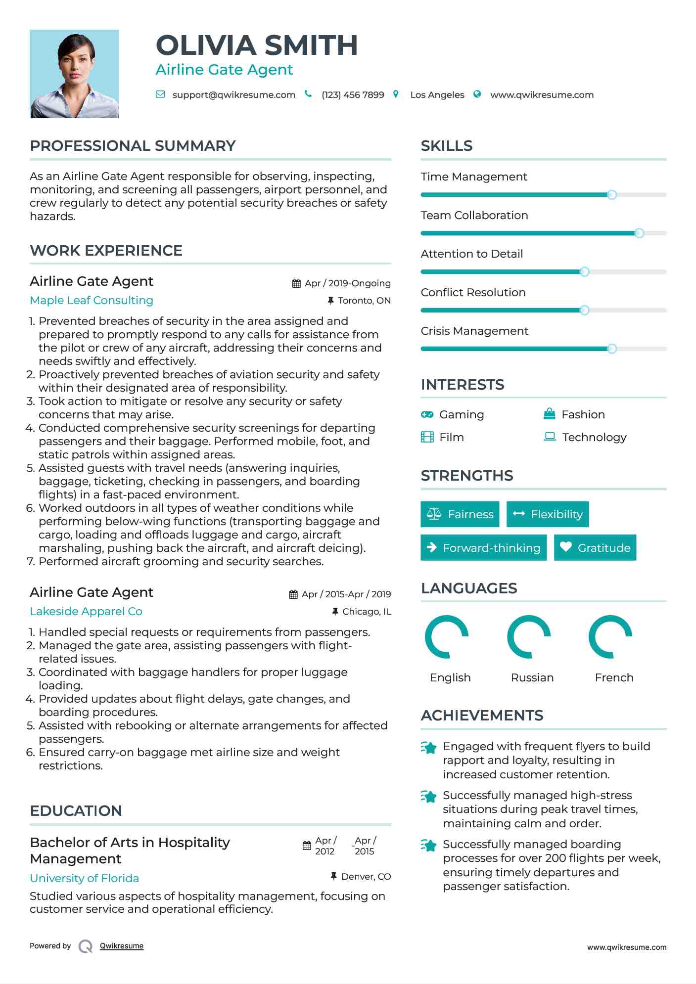 Airline Gate Agent Resume Template