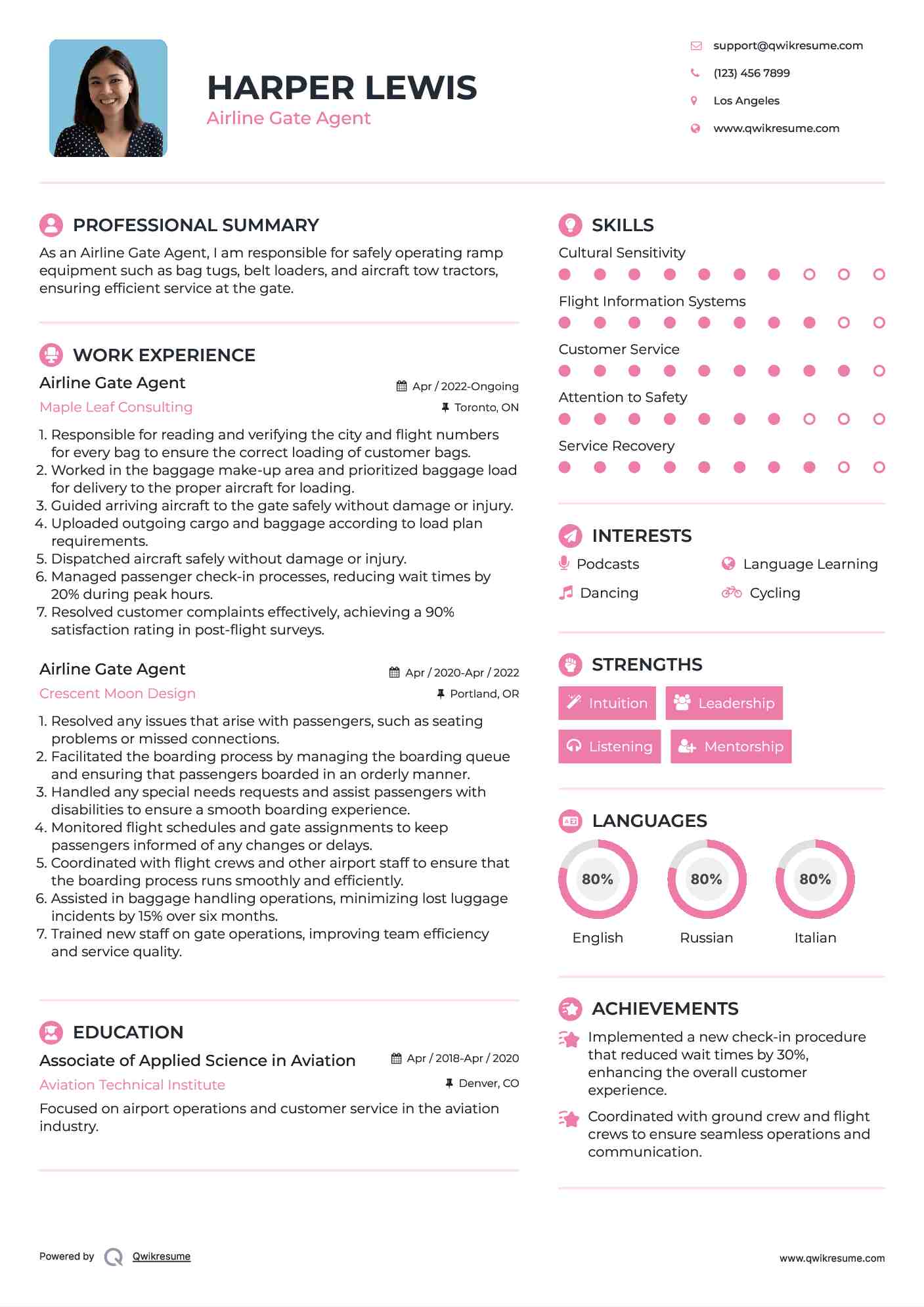 Airline Gate Agent Resume Model