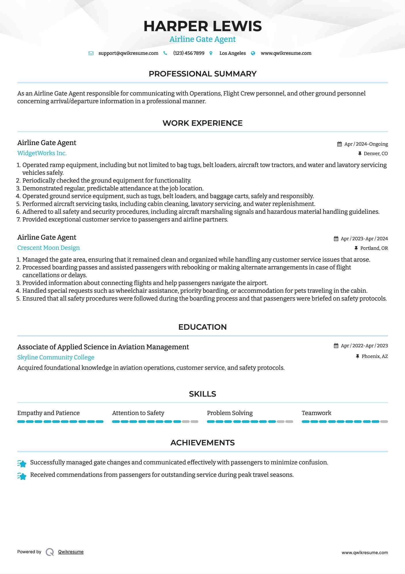 Airline Gate Agent Resume Template