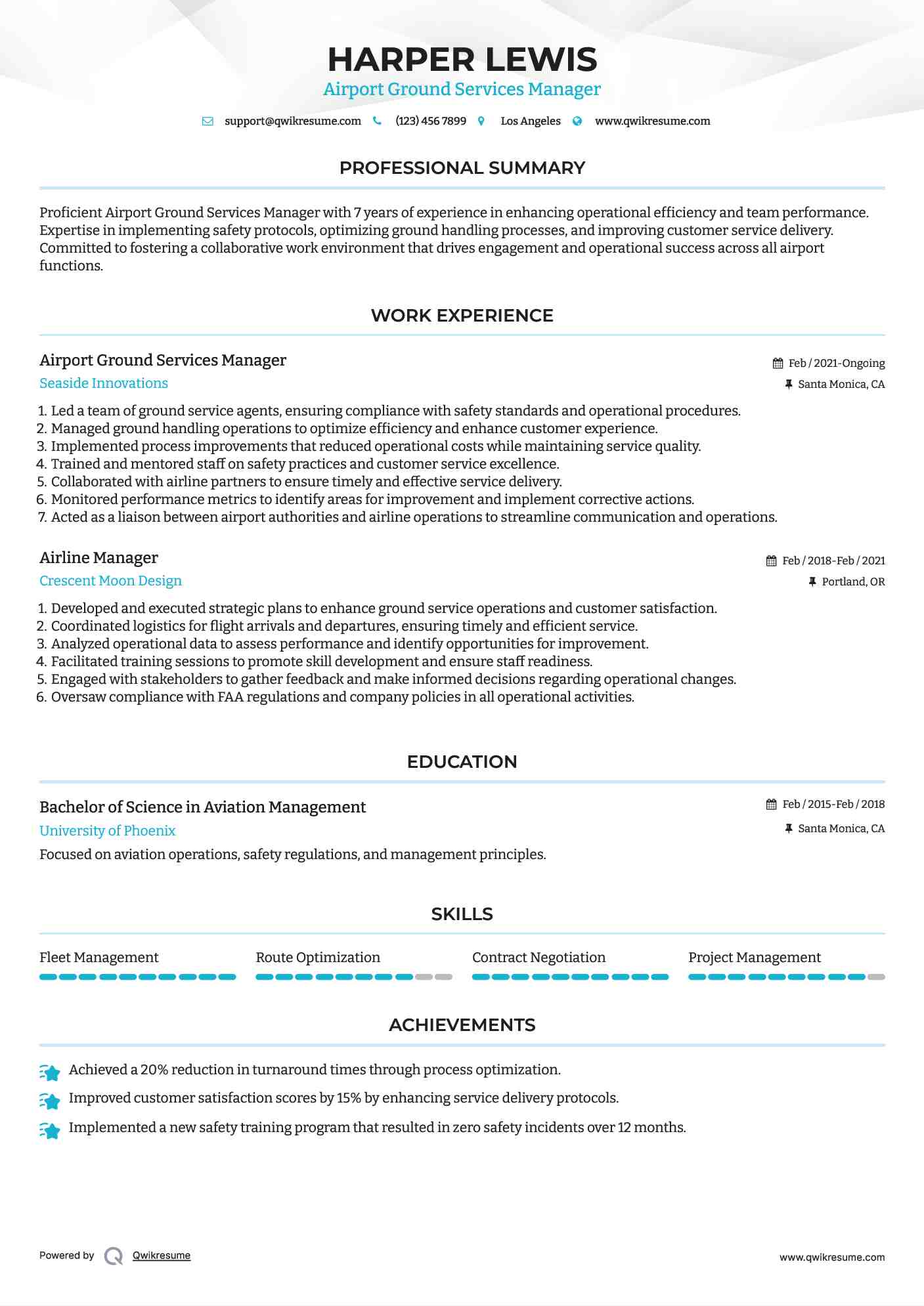 Airport Ground Services Manager Resume Template