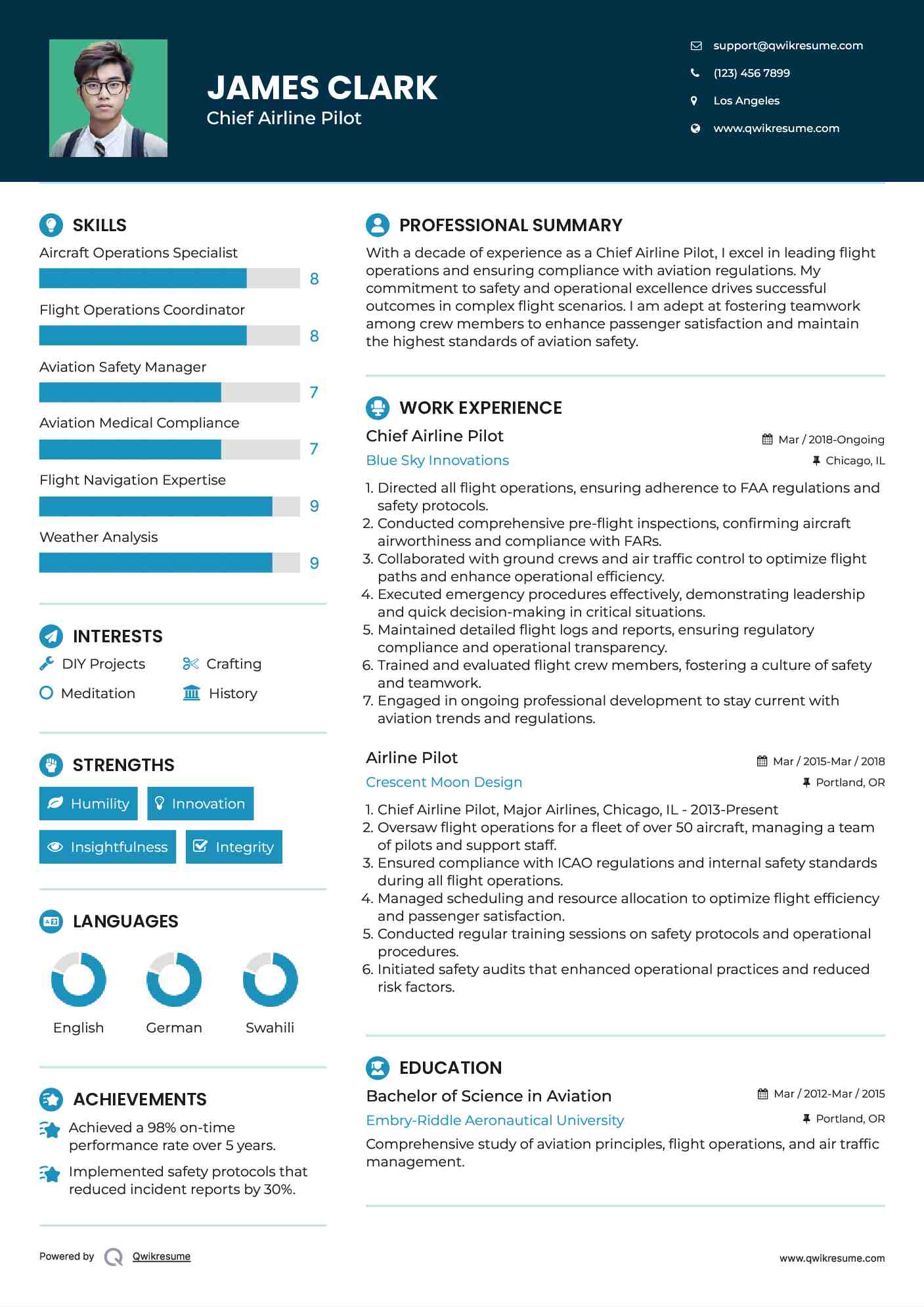 Chief Airline Pilot Resume Template
