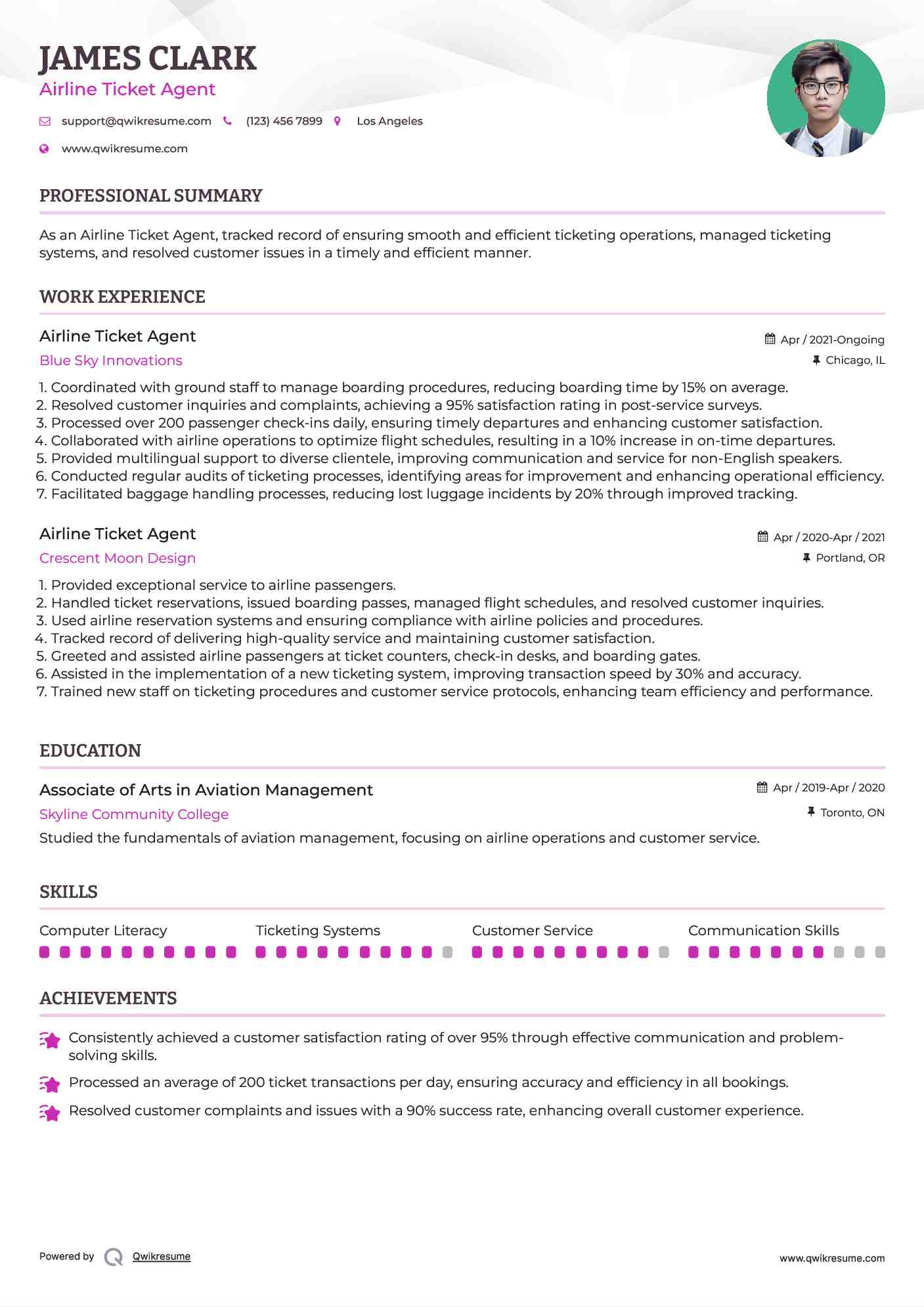 Airline Ticket Agent Resume Format