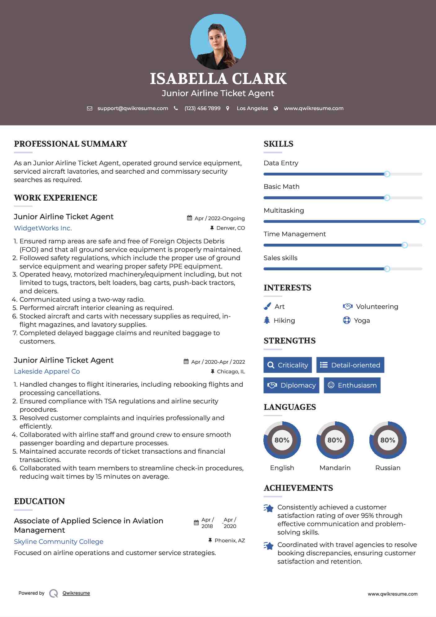 Junior Airline Ticket Agent Resume Format