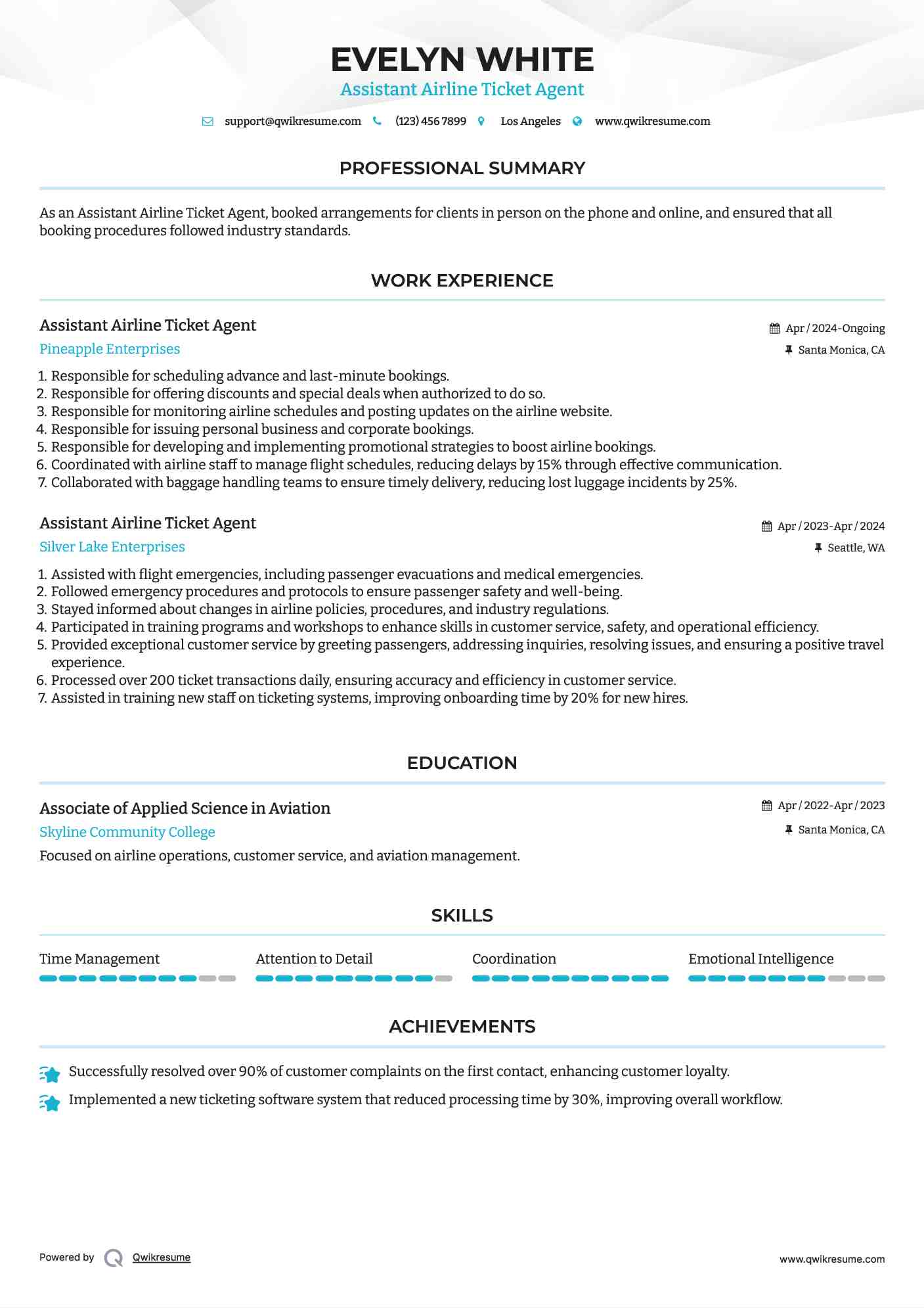 Assistant Airline Ticket Agent Resume Model