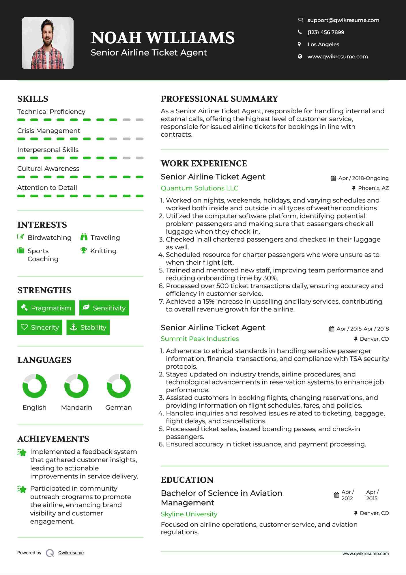 Senior Airline Ticket Agent Resume Template