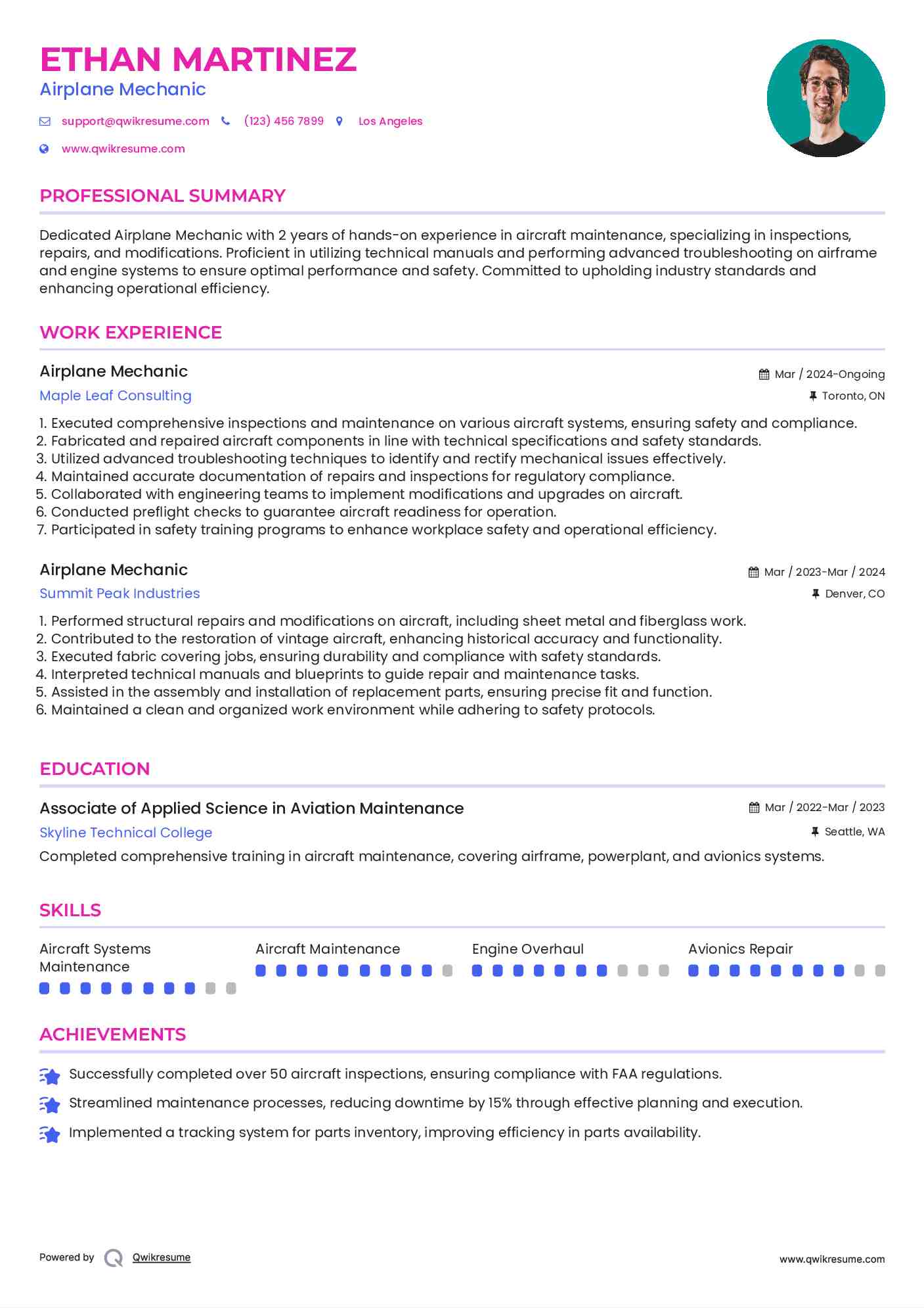Airplane Mechanic Resume Template