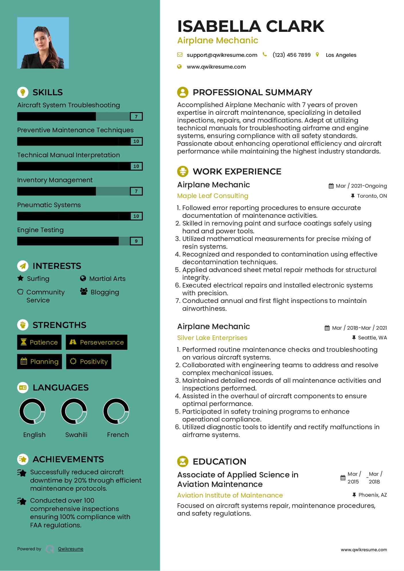 Airplane Mechanic Resume Model