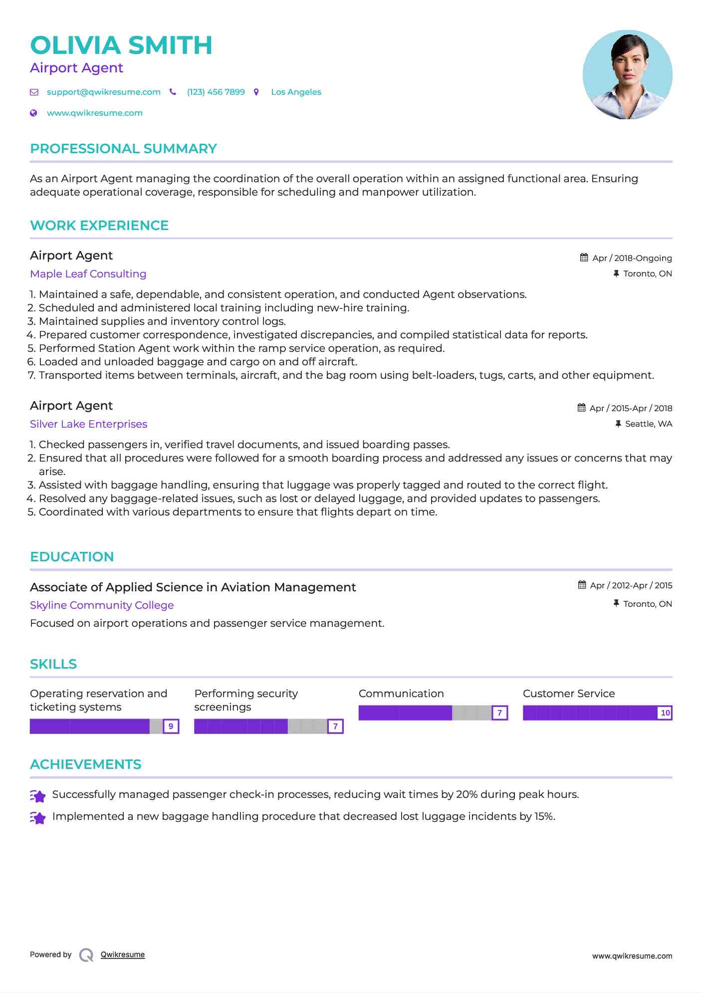 Airport Agent  Resume Example