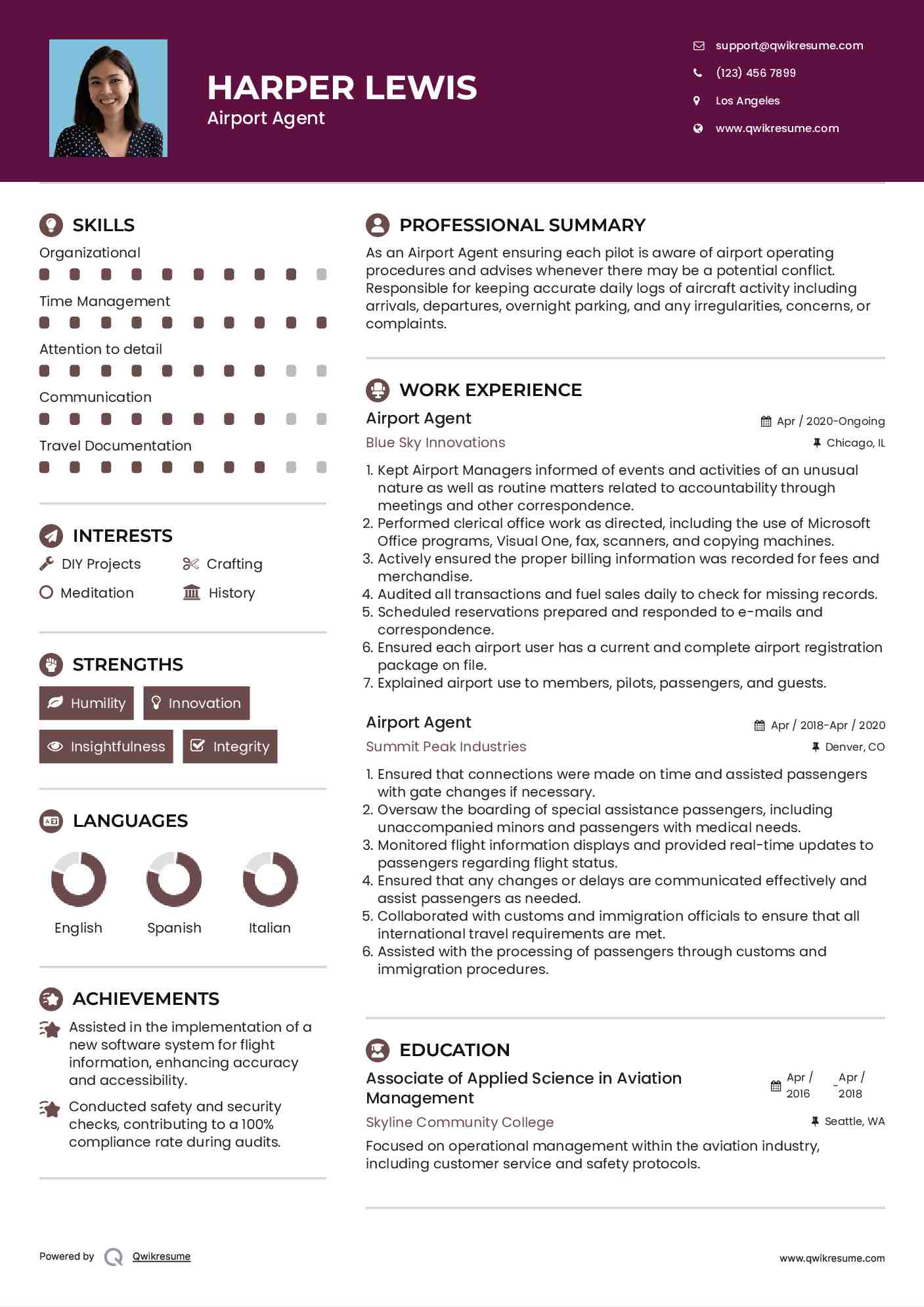 Airport Agent  Resume Sample