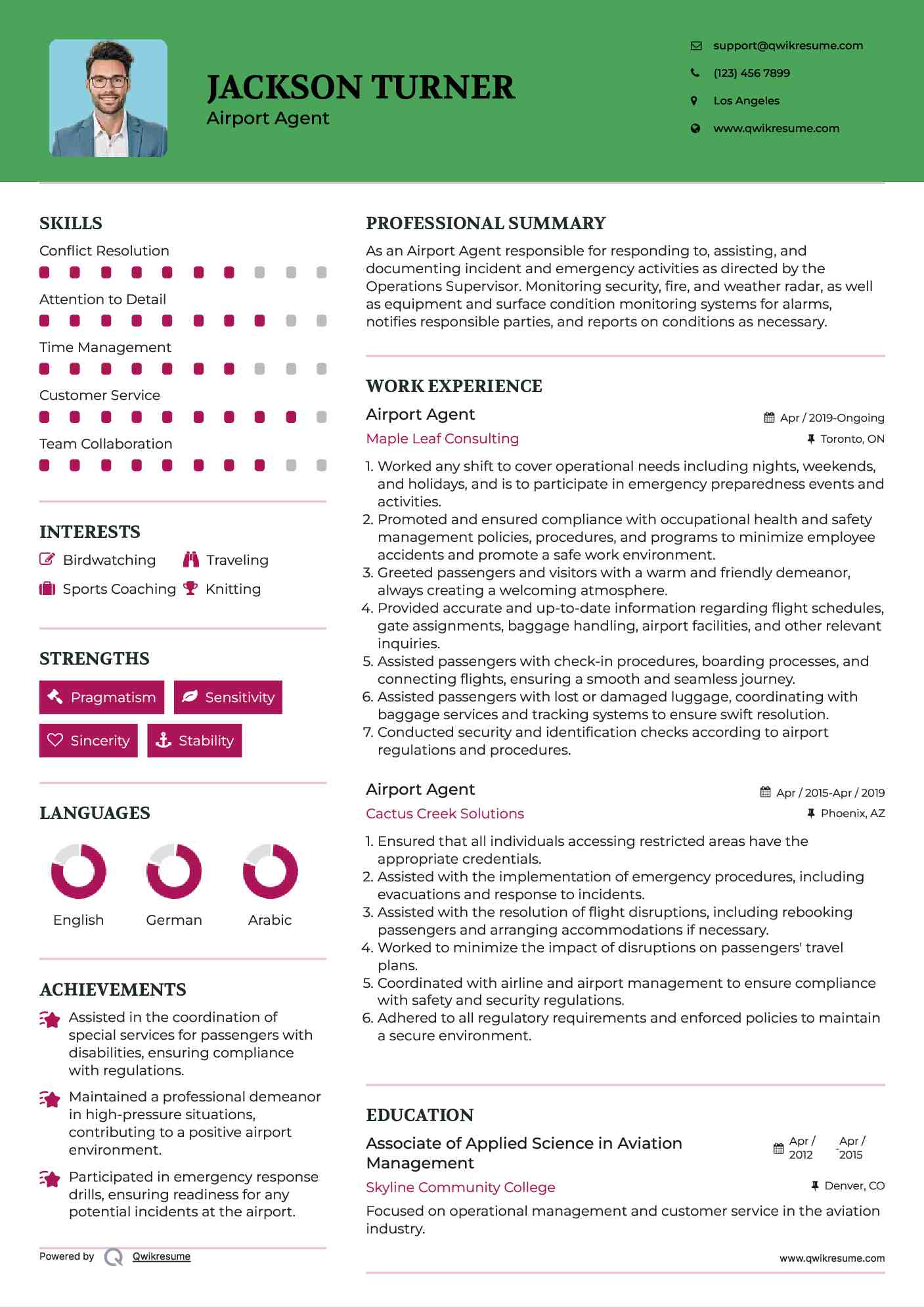 Airport Agent Resume Sample