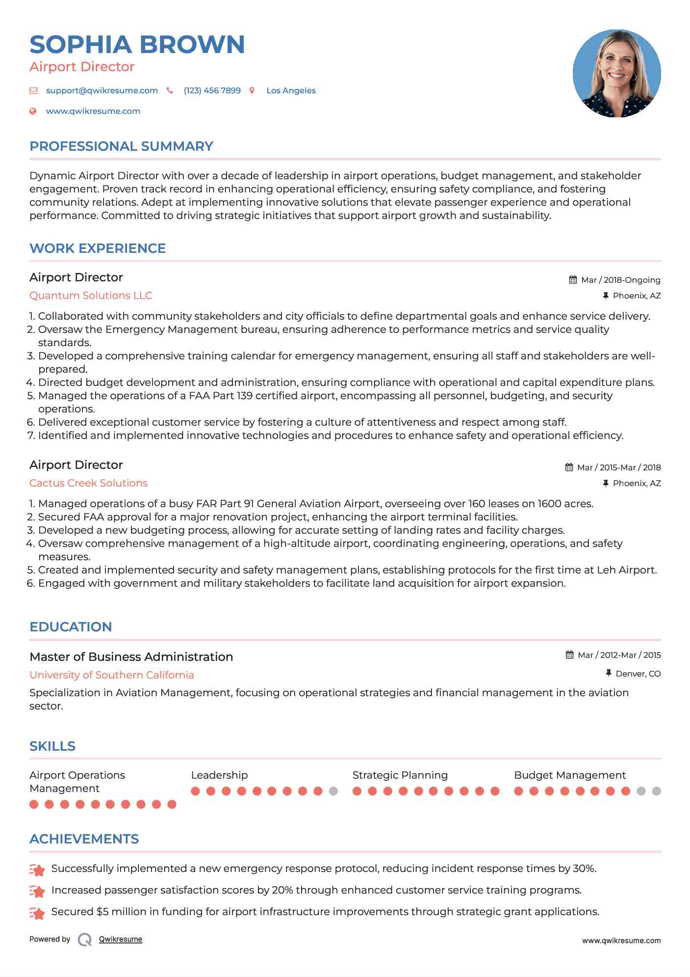 Airport Director Resume Example