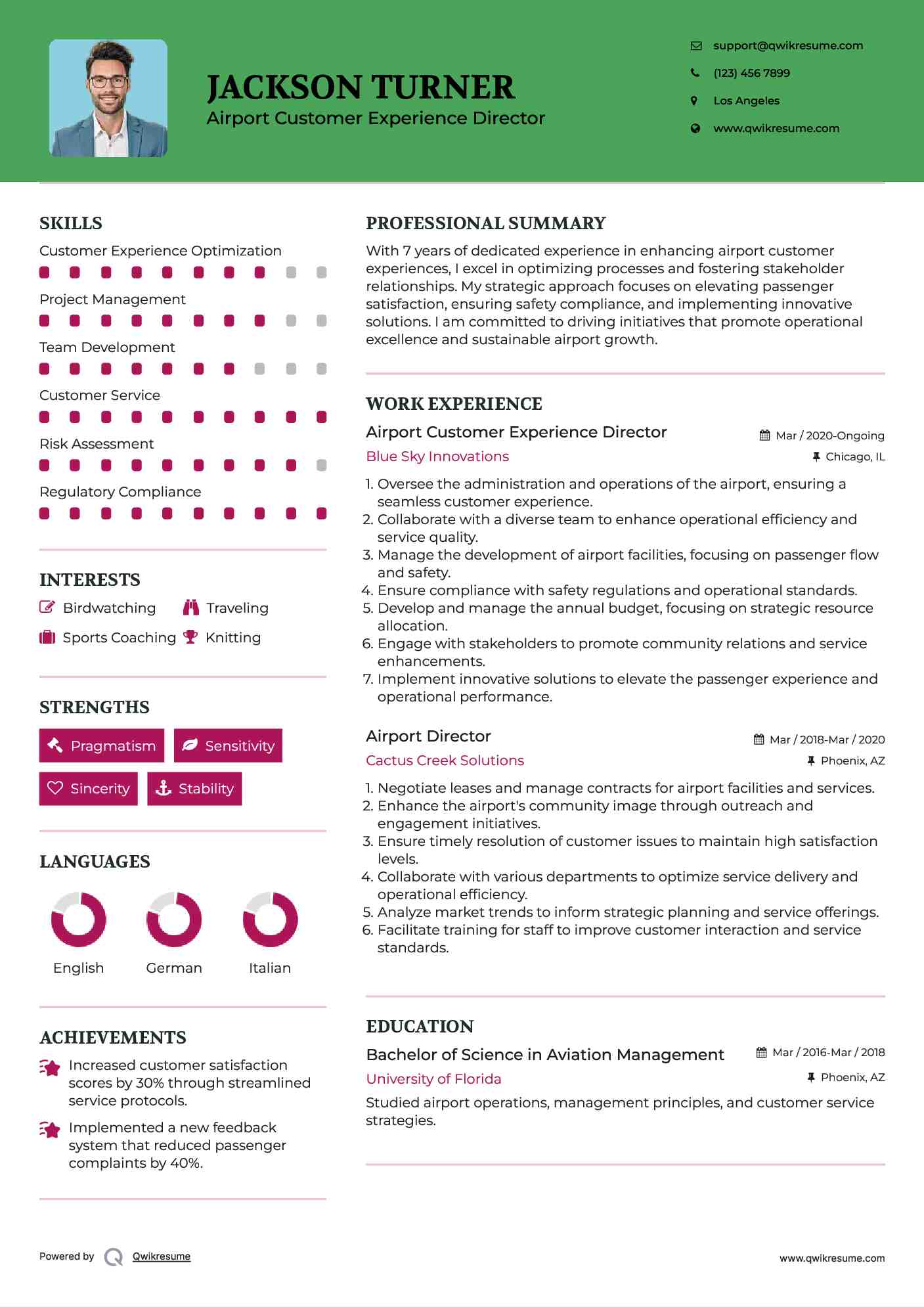 Airport Customer Experience Director Resume Example