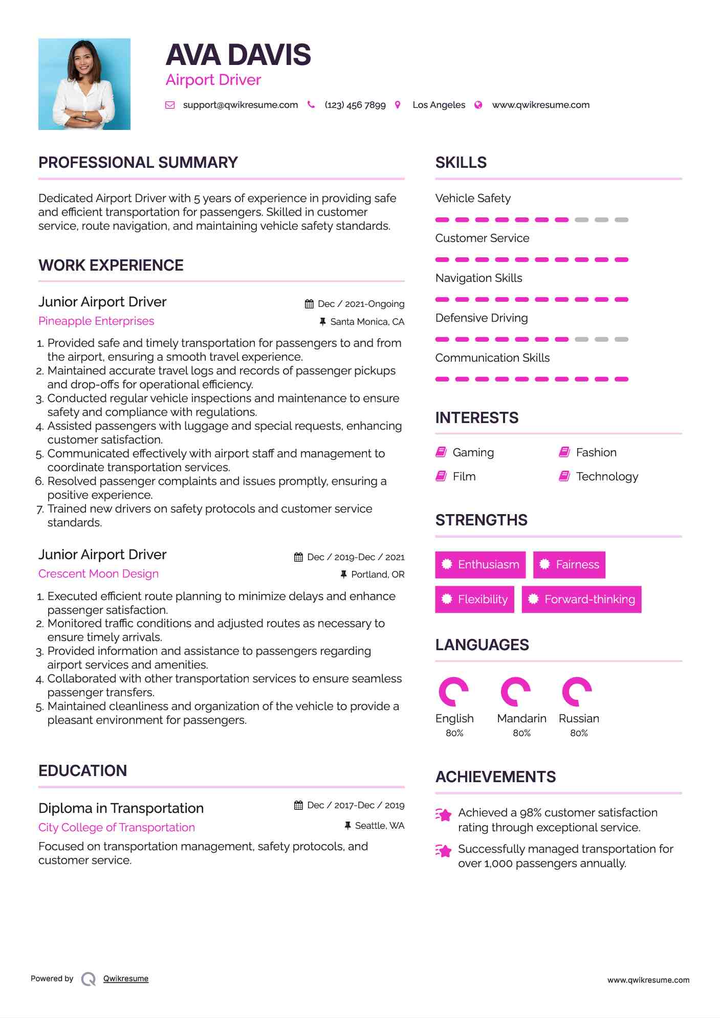 Junior Airport Driver Resume Template
