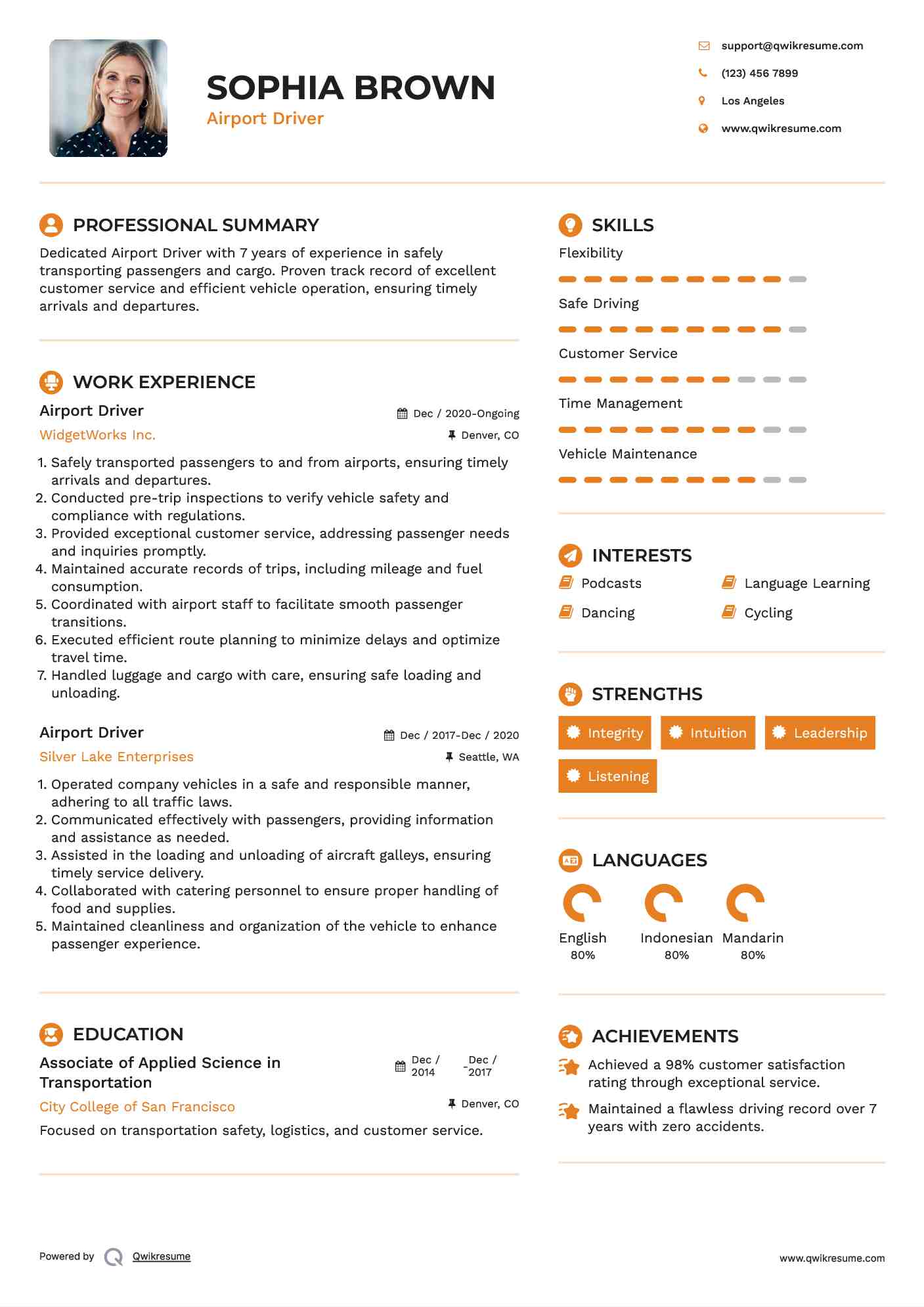 Airport Driver Resume Format