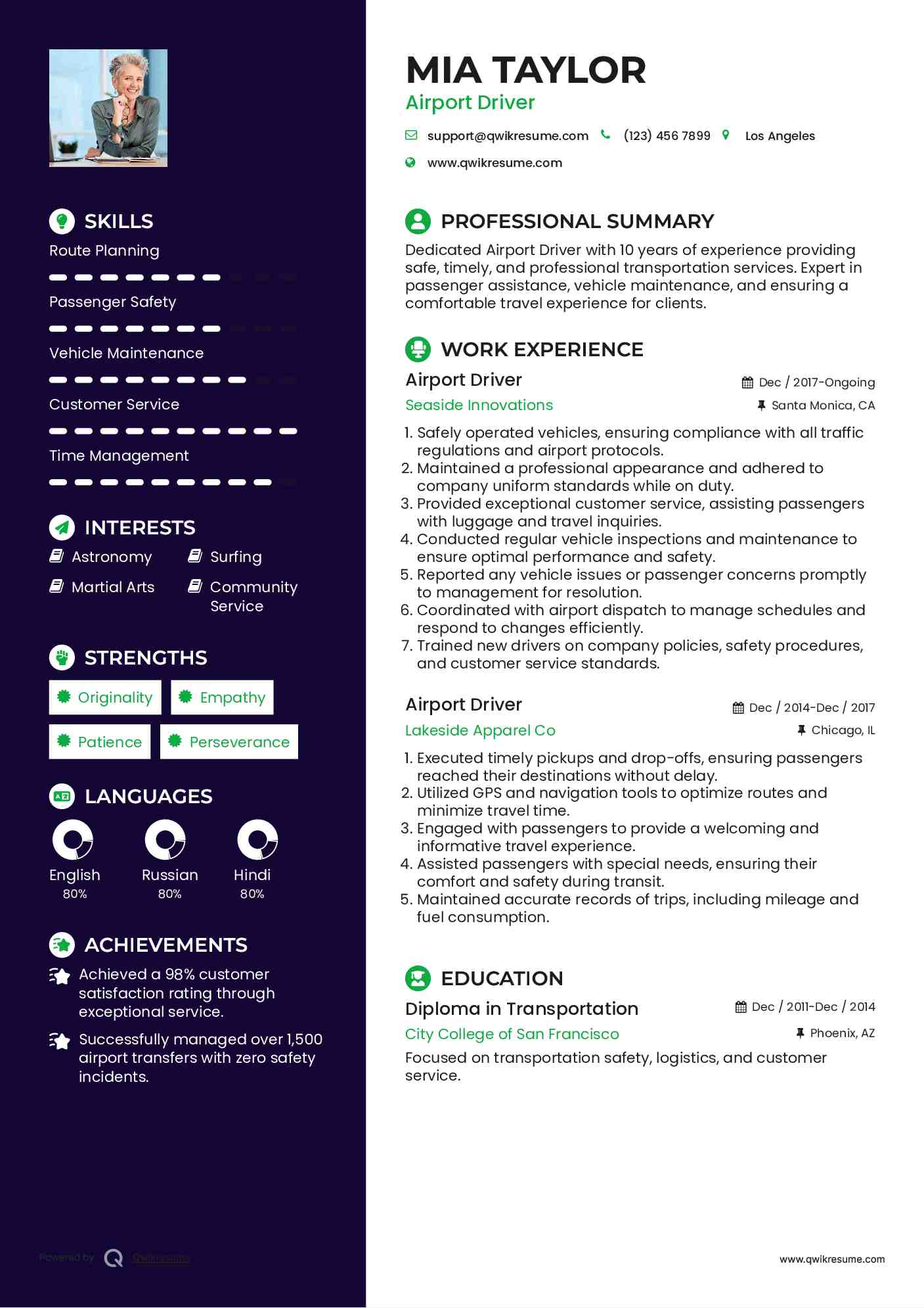 Airport Driver Resume Template