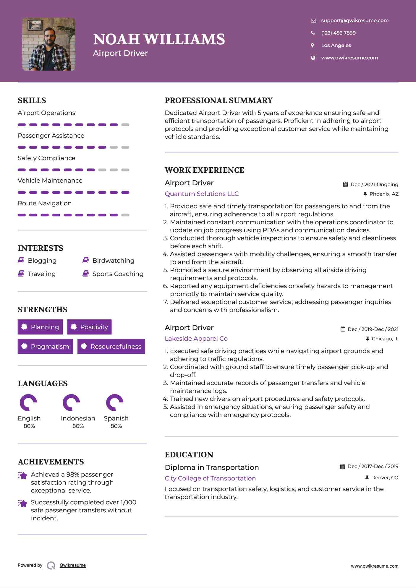 Airport Driver Resume Template