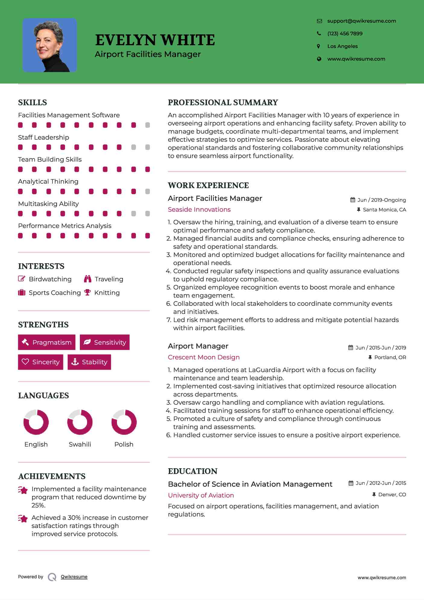 Airport Facilities Manager Resume Format
