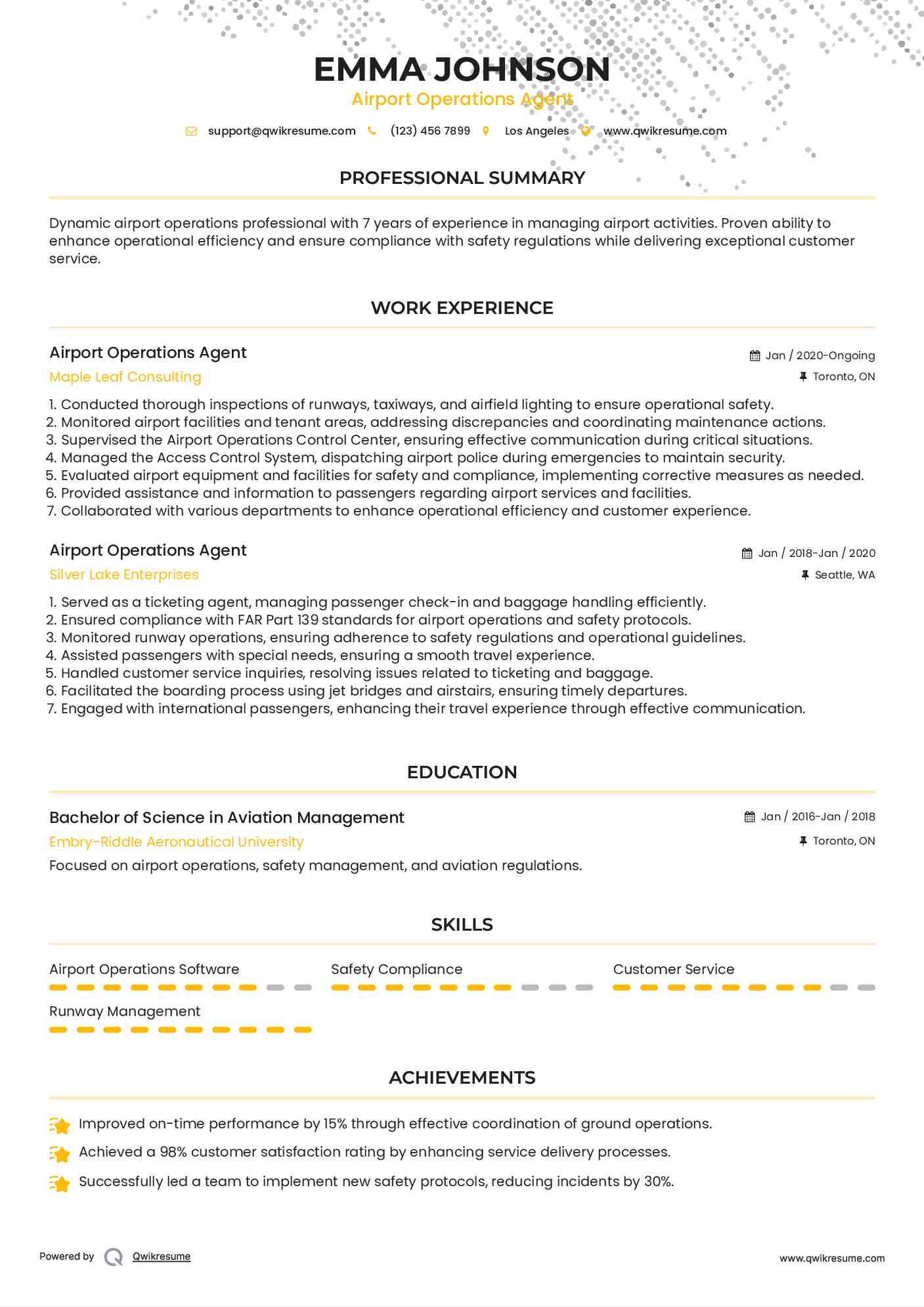 Airport Operations Agent Resume Template