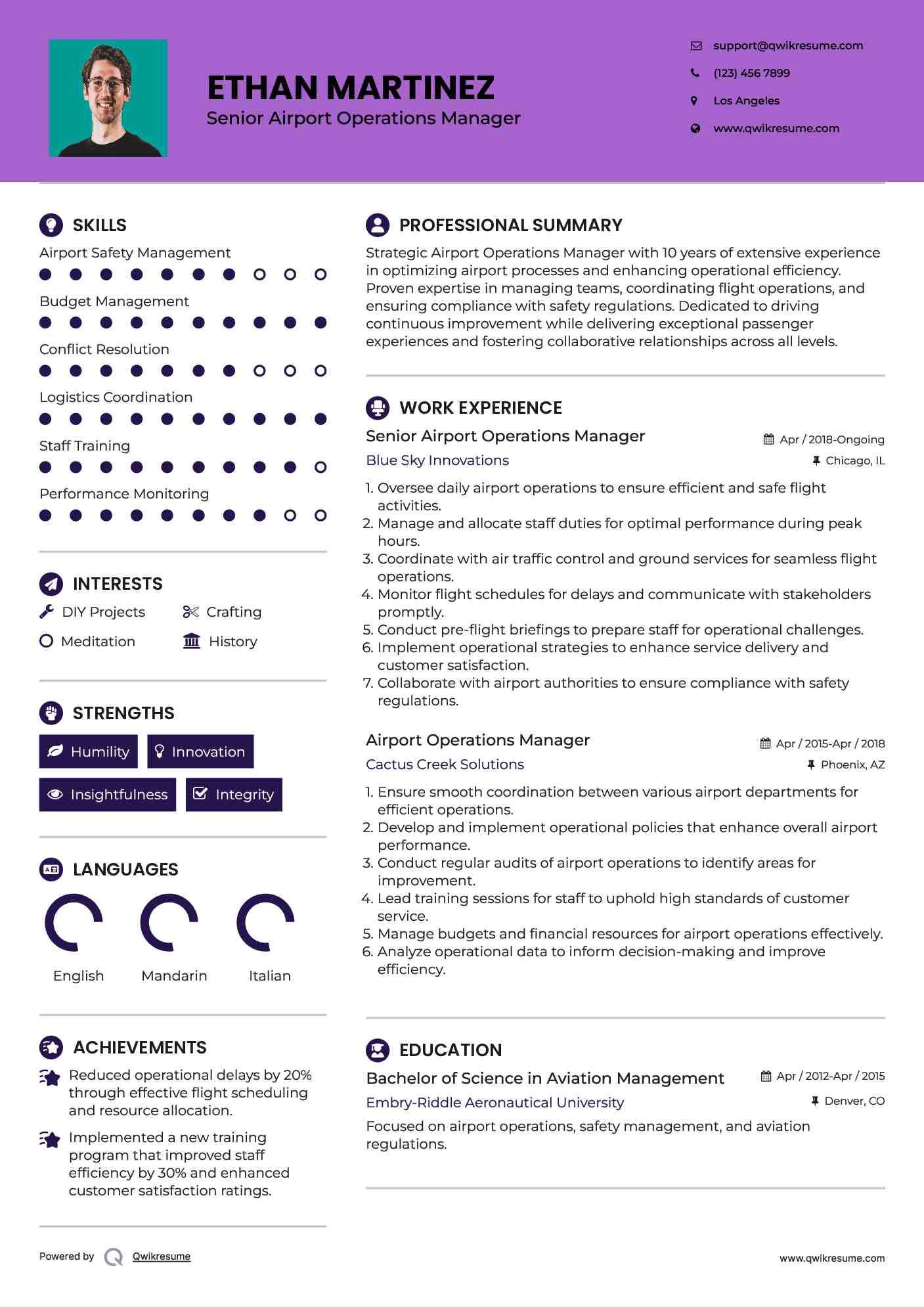Senior Airport Operations Manager Resume Format