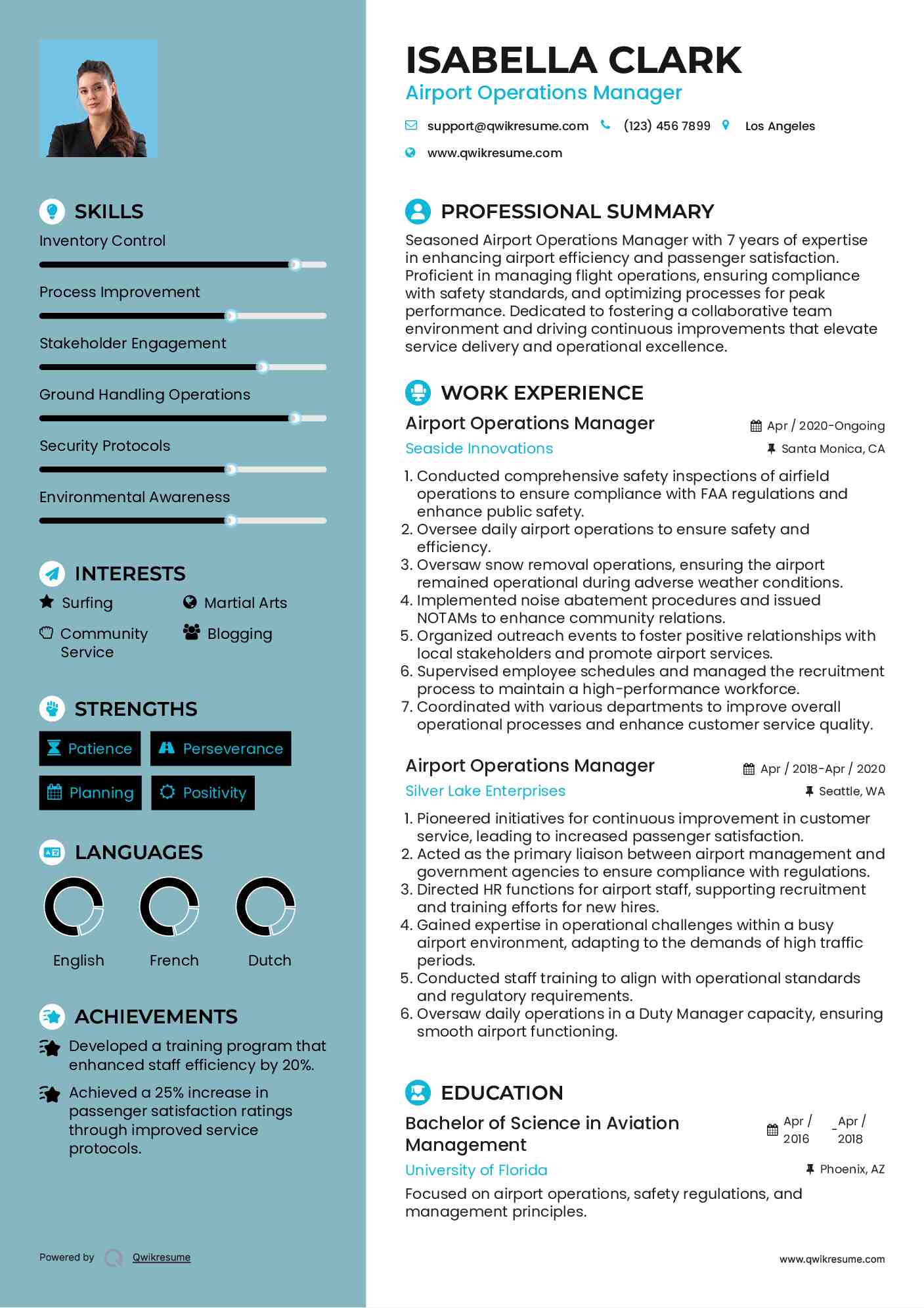 Airport Operations Manager Resume Template