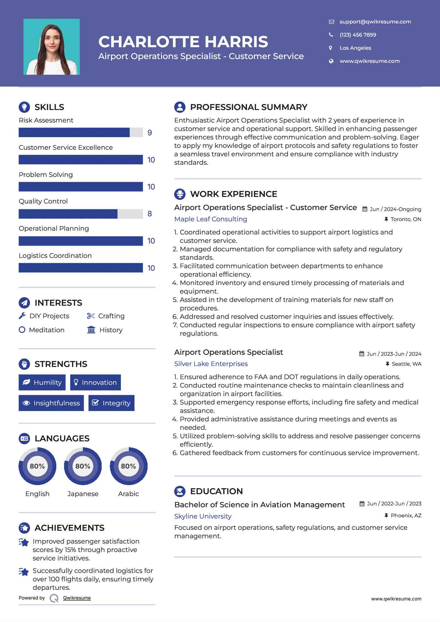 Airport Operations Specialist - Customer Service Resume Format