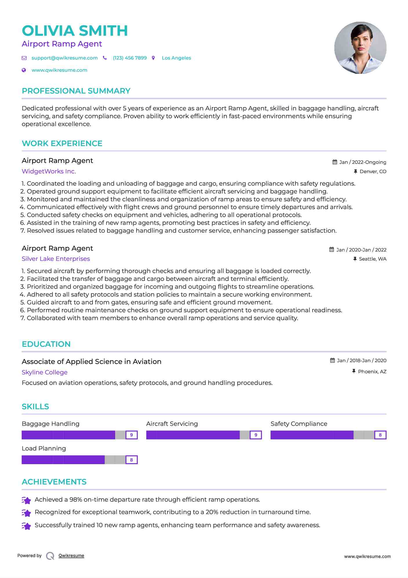Airport Ramp Agent Resume Example