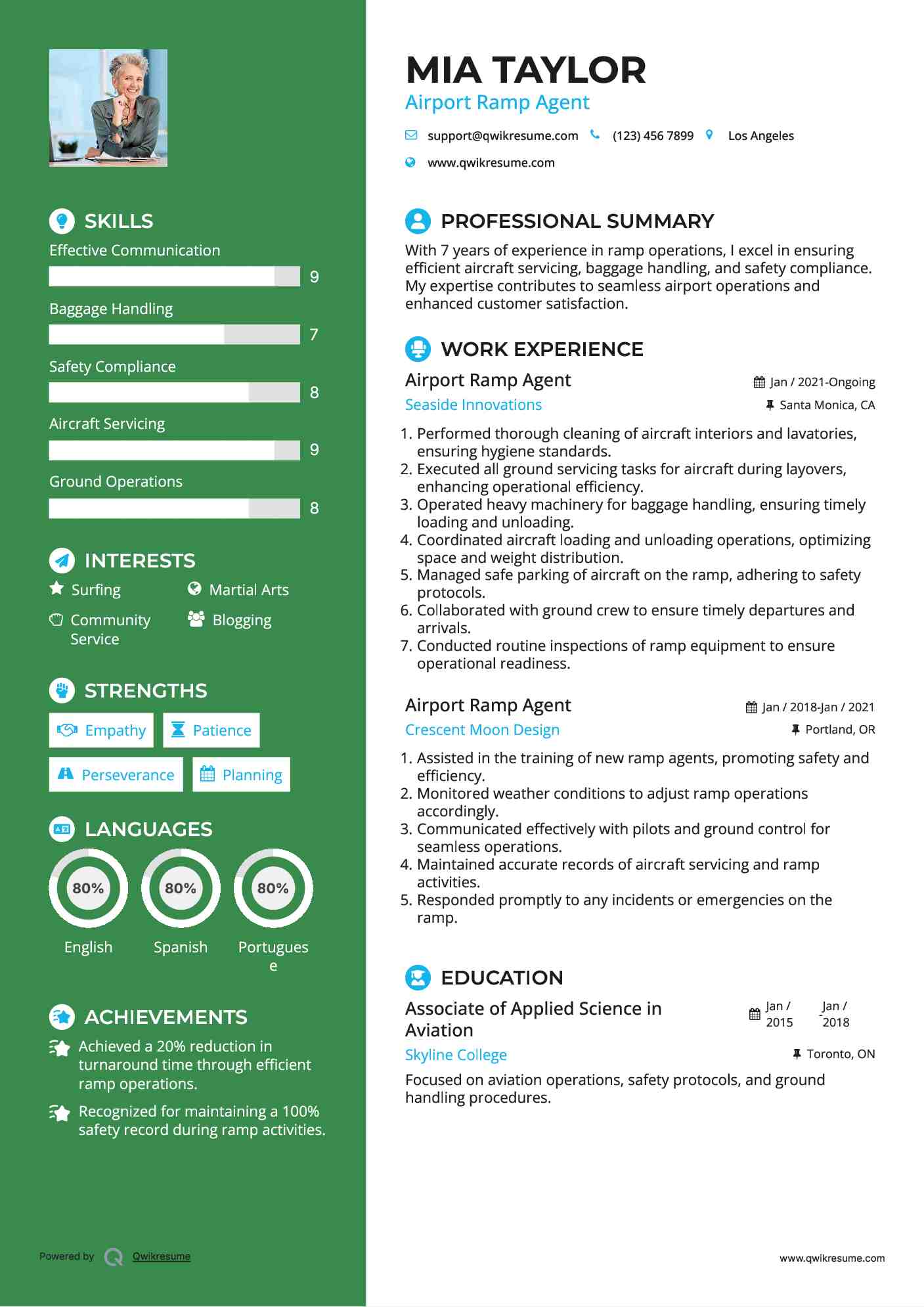 Airport Ramp Agent Resume Sample