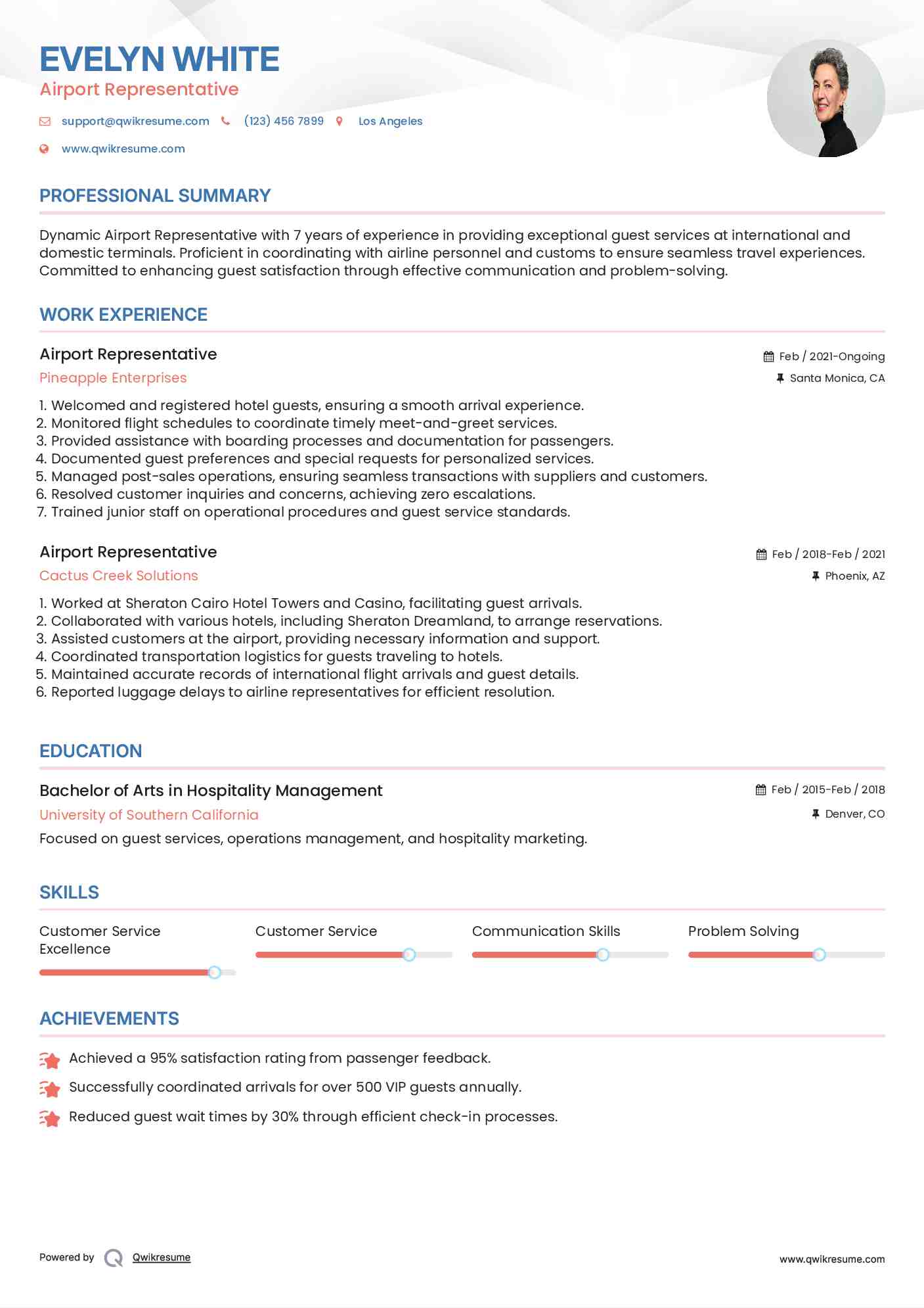 Airport Representative Resume Template
