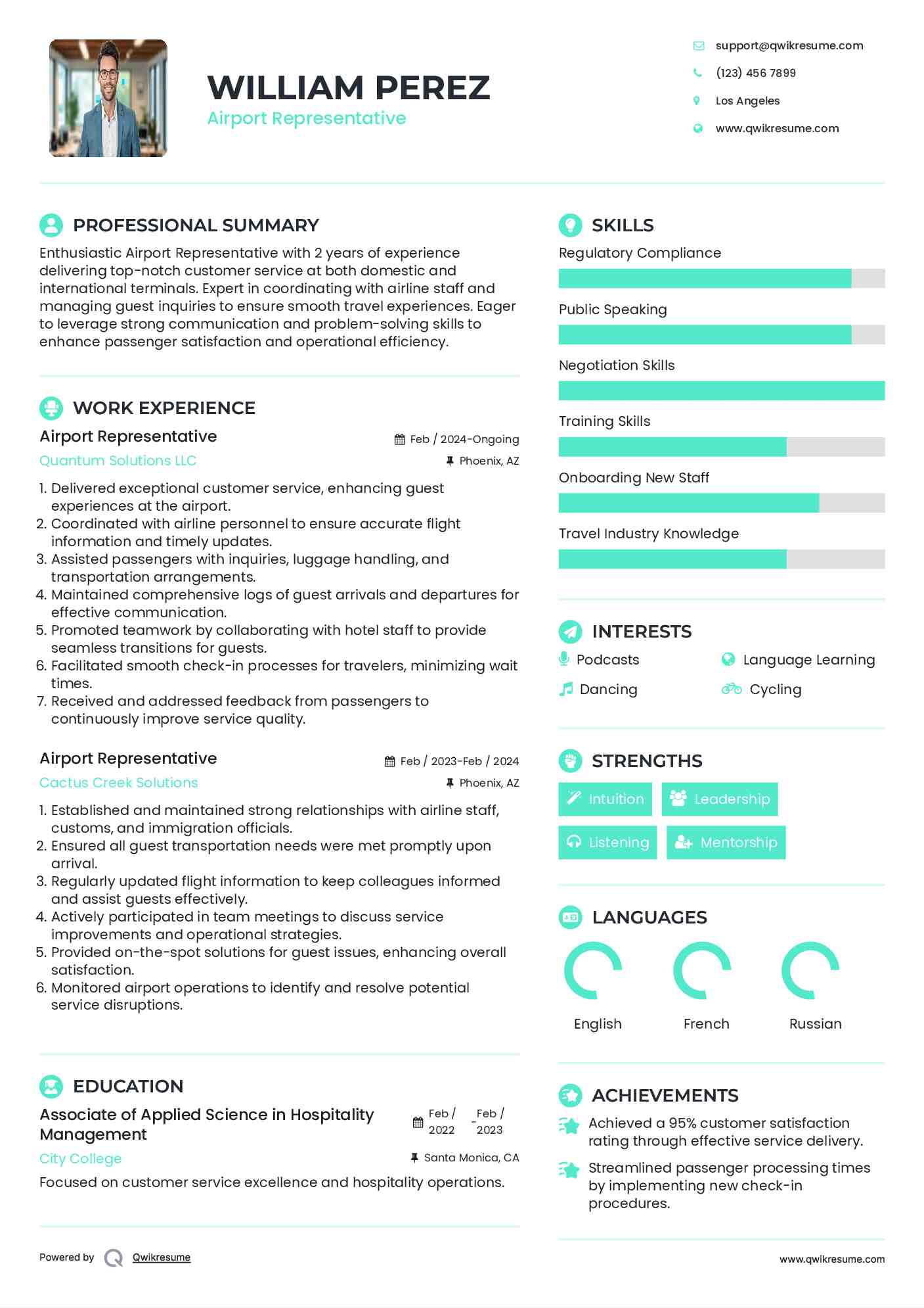 Airport Representative Resume Template